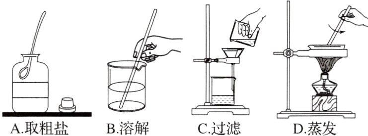 A取粗盐B溶解C过滤D蒸发