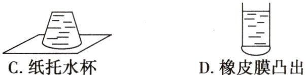 C纸托水杯D橡皮膜凸出
