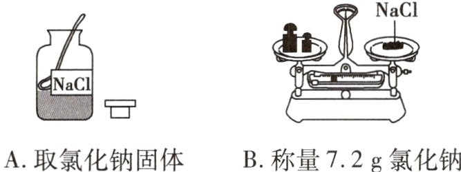 A取氯化钠固体B称量72g氯化钠