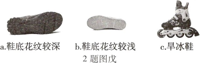 a鞋底花纹较深b鞋底花纹较浅c旱冰鞋2题图戊