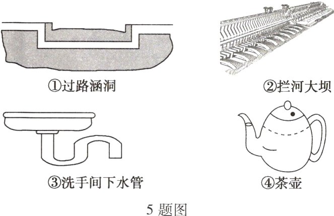 ③洗手间下水管④茶壶5题图