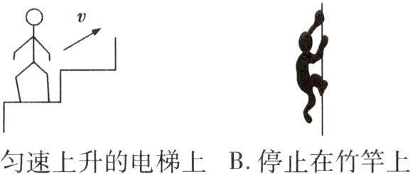 A站在匀速上升的电梯上B停止在竹竿上