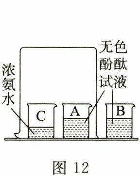 img
(2)我国科学家已实现由$\mathrm{CO_2}$到淀粉的全人工合成,主要过程如下所示:
$\mathrm{CO_2}\xrightarrow{阶段Ⅰ}甲醇\xrightarrow{阶段Ⅱ}甲醛\longrightarrow\cdots\cdots\longrightarrow葡萄糖\longrightarrow\cdots\cdots\longrightarrow淀粉$
①绿色植物通过
光合
作用将$\mathrm{CO_2}$转化为葡萄糖。②阶段Ⅱ的物质转化如图 11 所示,反应ⅰ中四种物质的化学计量数
均为 1。
a.推测分子中氢原子的数目关系:甲醇
>
(填“>”“<”或“=”)甲醛。
b.为使甲醇持续转化为甲醛,反应ⅱ需补充$\mathrm{H_2O_2}$。理论上需补充的
$\mathrm{H_2O_2}$与反应ⅰ生成的$\mathrm{H_2O_2}$的分子个数比$\frac{N(需补充\mathrm{H_2O_2})}{N(反应ⅰ生成\mathrm{H_2O_2})}\geqslant$
1
。![img
答案:
26.
(1)⑤②①③④ $2H_{2}O\overset{催化剂}{\underset{太阳能}{=}}2H_{2}\uparrow+O_{2}\uparrow$
(2)①光合 ②a.> b.1
(1)⑤②①③④ $2H_{2}O\overset{催化剂}{\underset{太阳能}{=}}2H_{2}\uparrow+O_{2}\uparrow$
(2)①光合 ②a.> b.1
27.某兴趣小组的同学在探究分子的特性时做了以下三组实验。
(1)已知:碱性溶液能使无色酚酞试液变红色,而氨水呈碱性;打开装有浓氨水的试剂瓶时
能够闻到强烈的刺激性气味。如图 12 所示,将无色酚酞试液分别倒入 A、B 两个小烧杯中,另
取一个烧杯 C,向其中加入约 5 mL 浓氨水;用一个大烧杯罩住 A、C 两个小烧杯,将烧杯 B 置于
大烧杯外。几分钟后,观察到烧杯 A 中的现象是
(2)根据图 13 所示实验可以得出结论:分子的运动速率与
(3)如图 14 所示,先在一支试管中装一半红墨水,再在液面上注满酒精(缓缓注入),加盖密
封后静置,2 h 后观察到液面
是
![