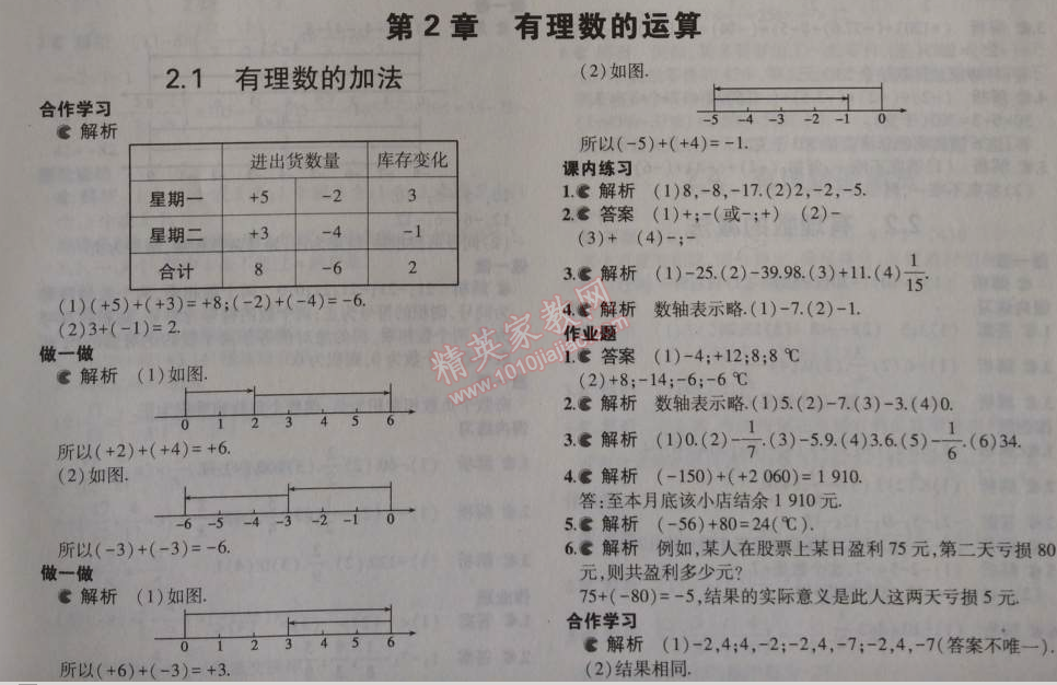 课本浙教版七年级数学上册&nbsp;第二章1