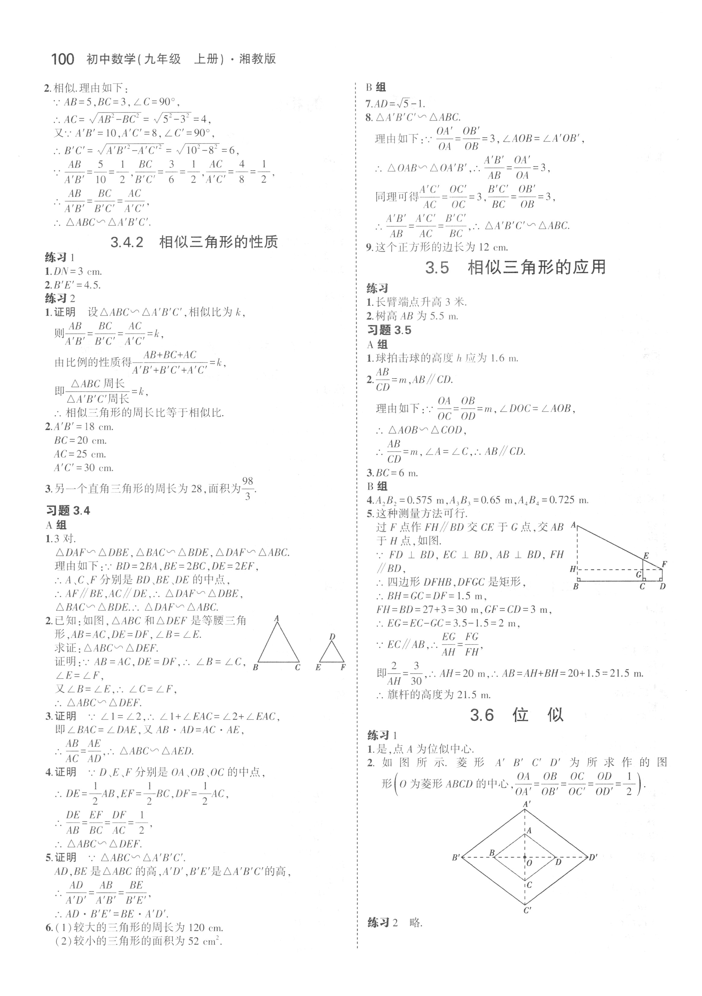 课本湘教版九年级数学上册&nbsp;参考答案第6页