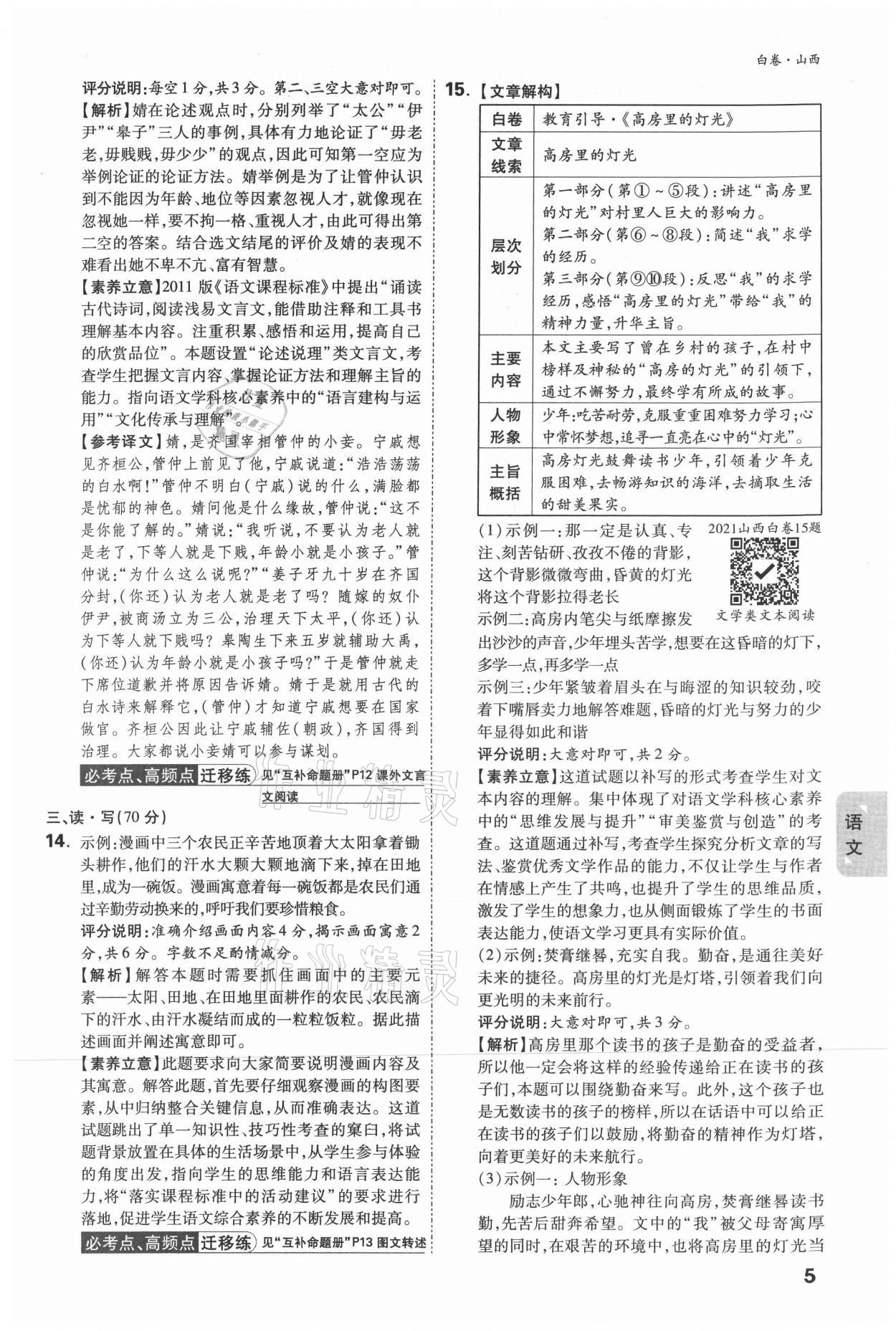 2021年万唯中考黑白卷综合山西专版&nbsp;参考答案第8页