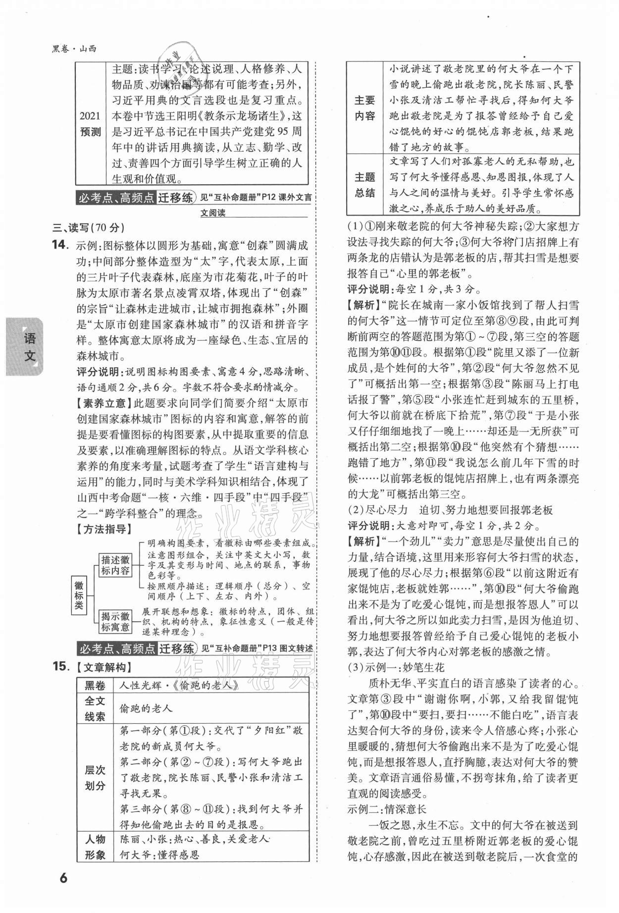 2021年万唯中考黑白卷综合山西专版&nbsp;参考答案第9页