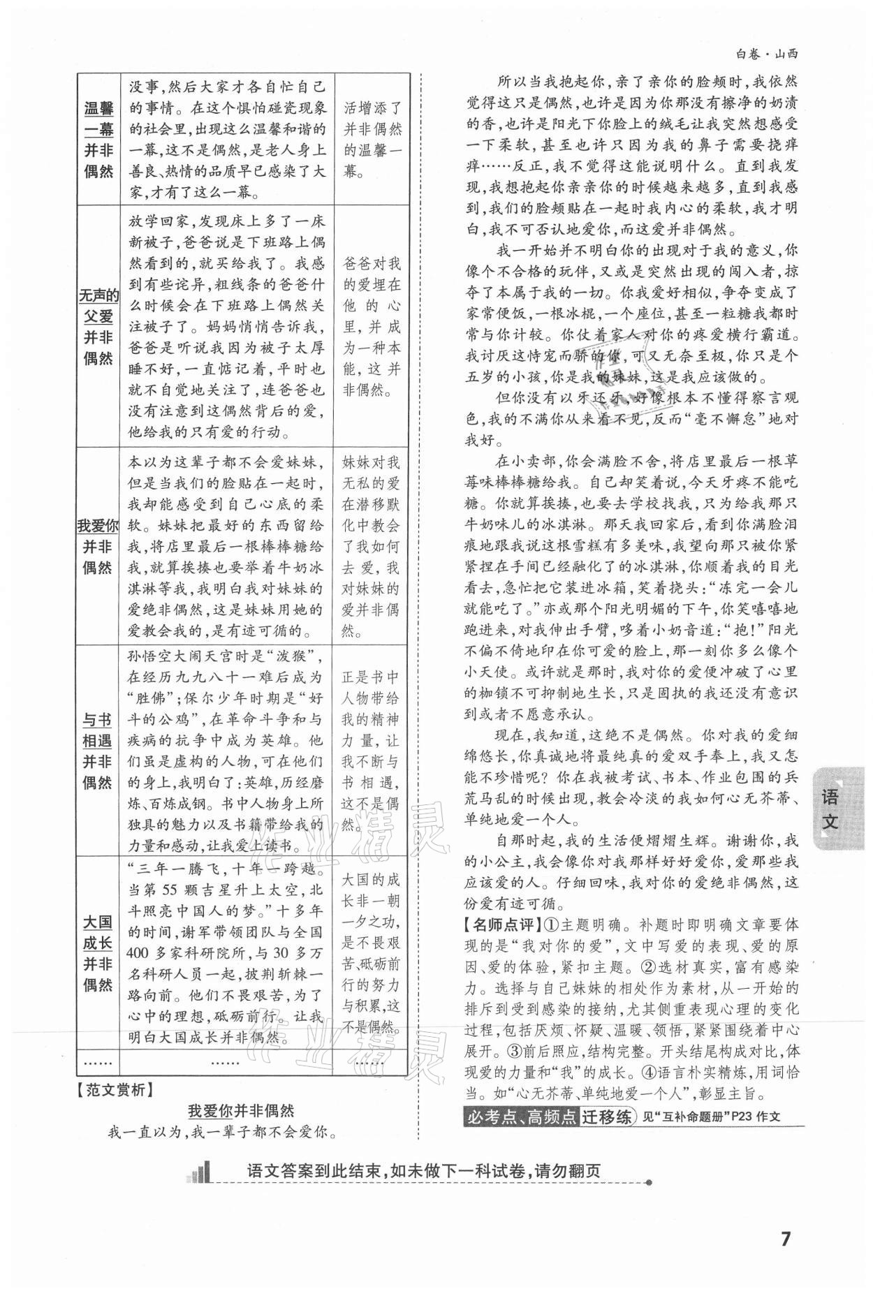 2021年万唯中考黑白卷综合山西专版&nbsp;参考答案第12页