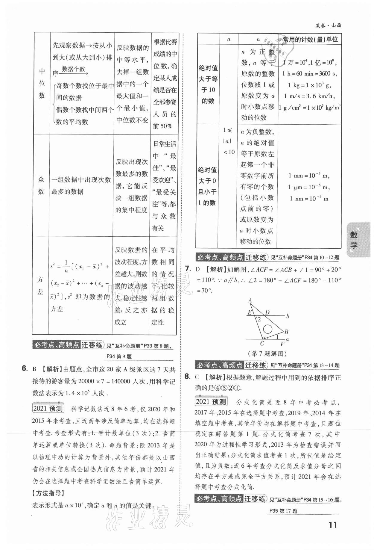 2021年万唯中考黑白卷综合山西专版&nbsp;参考答案第19页
