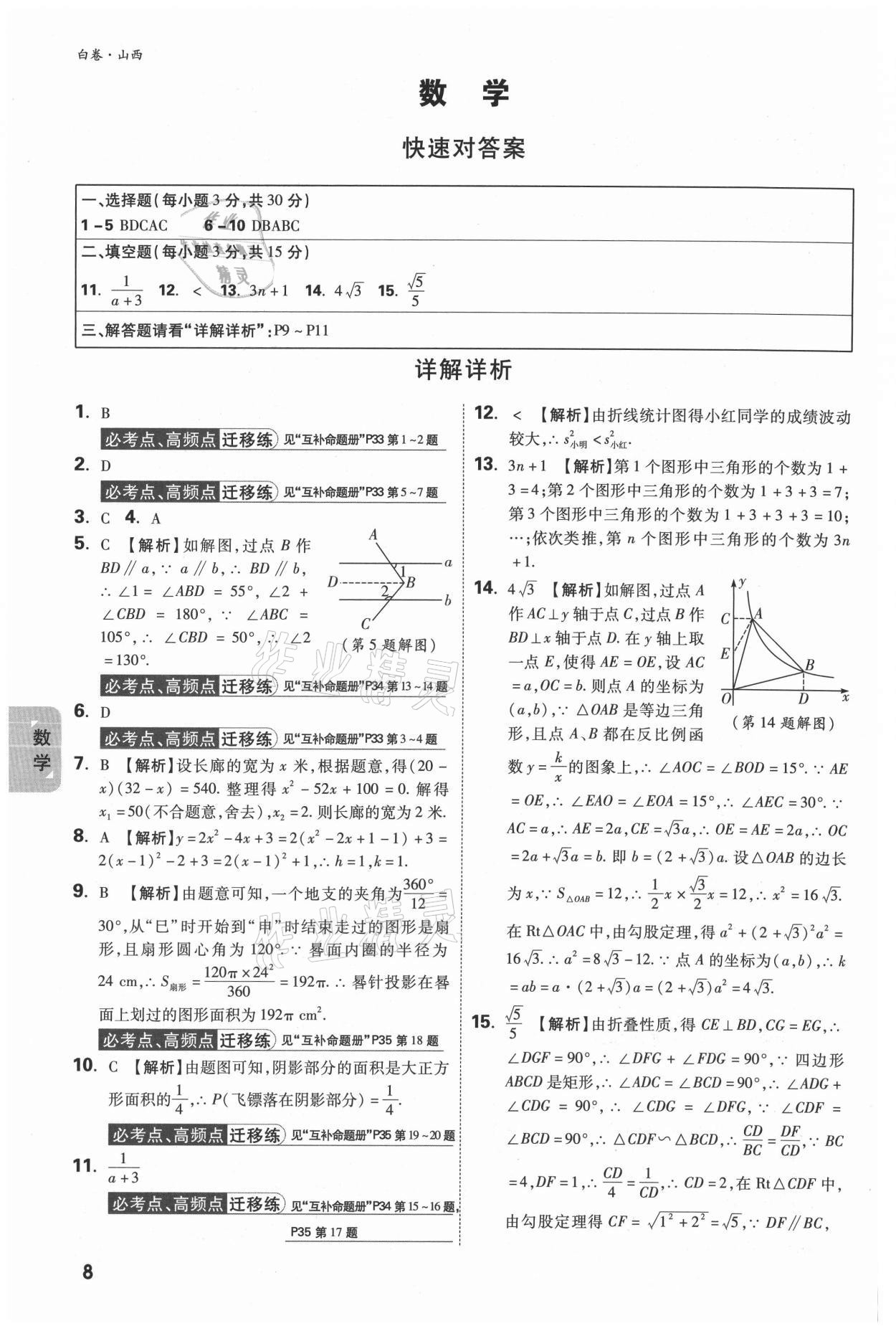 2021年万唯中考黑白卷综合山西专版&nbsp;参考答案第14页
