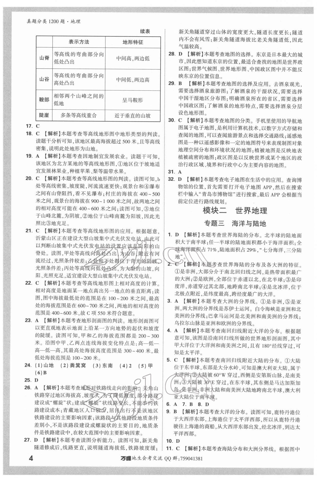 2022年万唯中考真题分类地理&nbsp;参考答案第3页