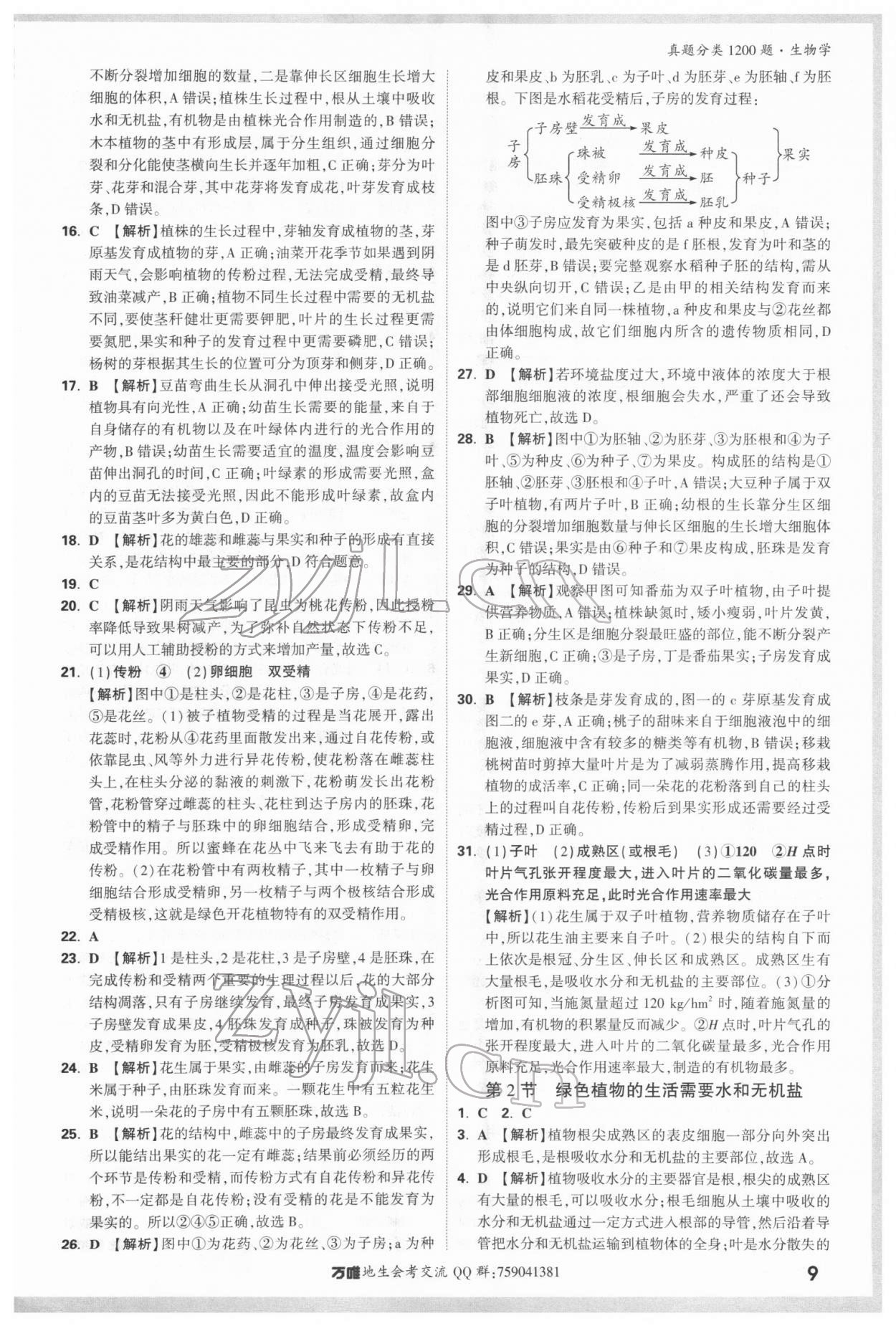 2022年万唯中考真题分类生物&nbsp;参考答案第8页