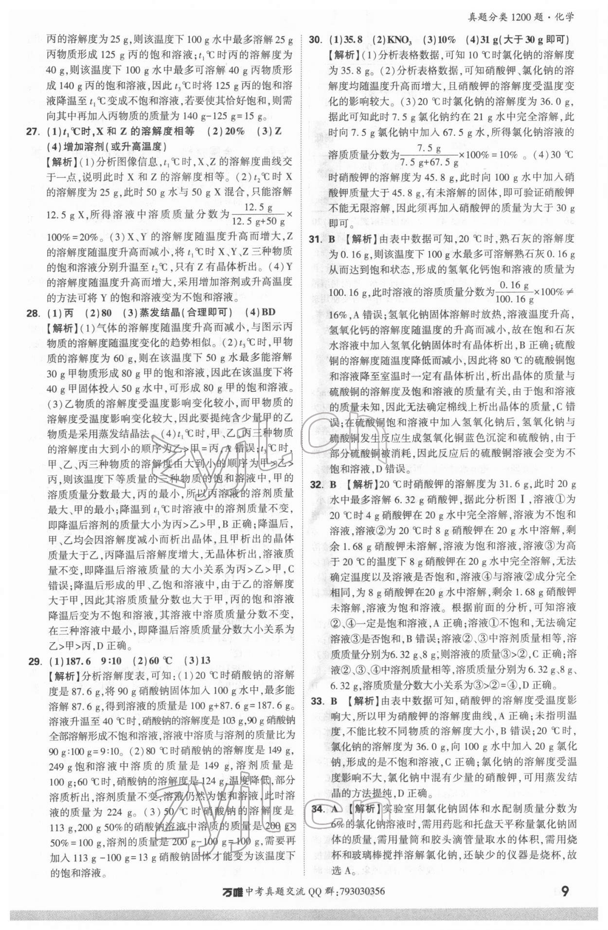 2022年万唯中考真题分类化学&nbsp;参考答案第8页