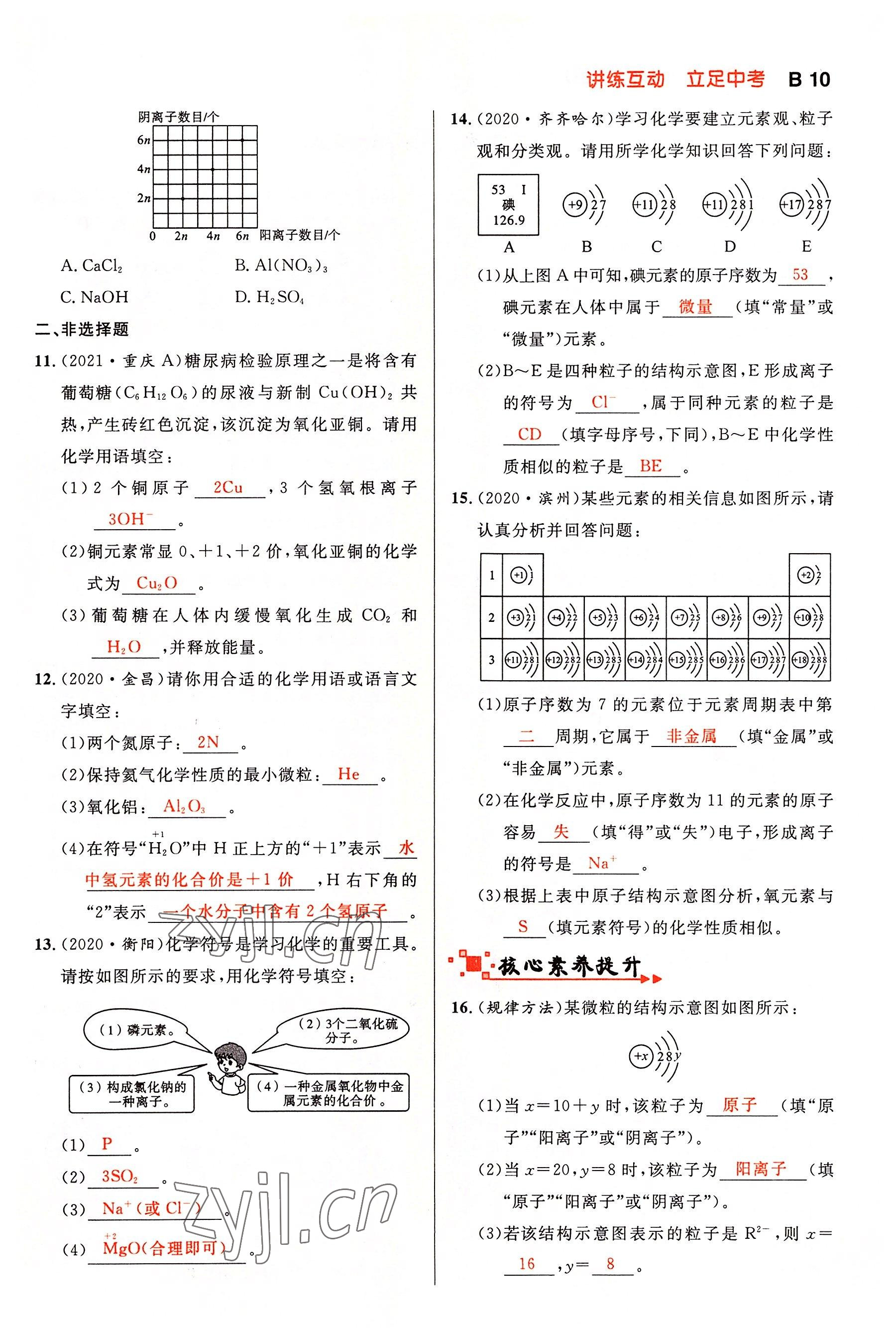 2022年中考先锋吉林出版集团化学黄石专版&nbsp;参考答案第10页
