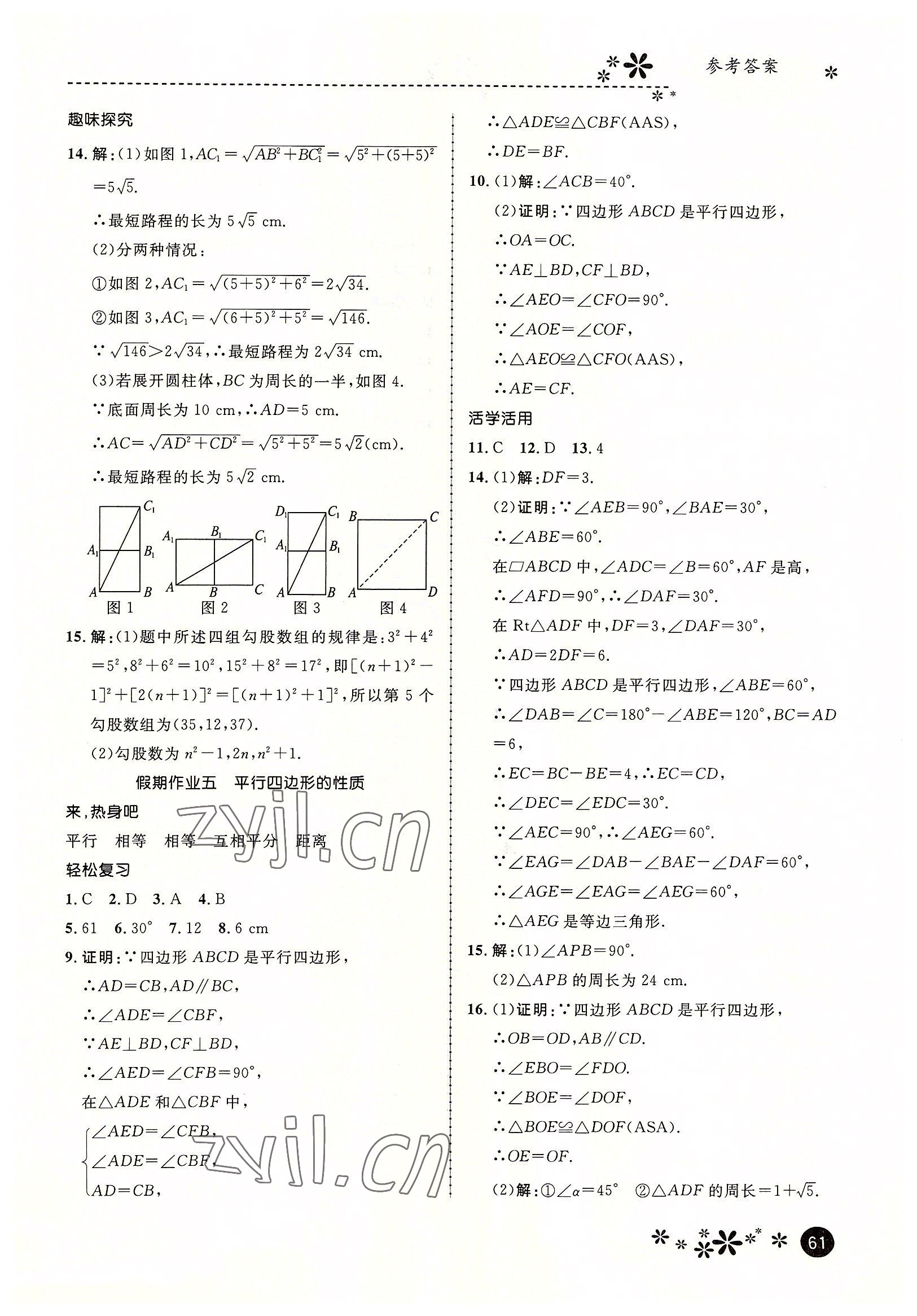 2022年缤纷假期河北教育出版社八年级数学&nbsp;参考答案第3页