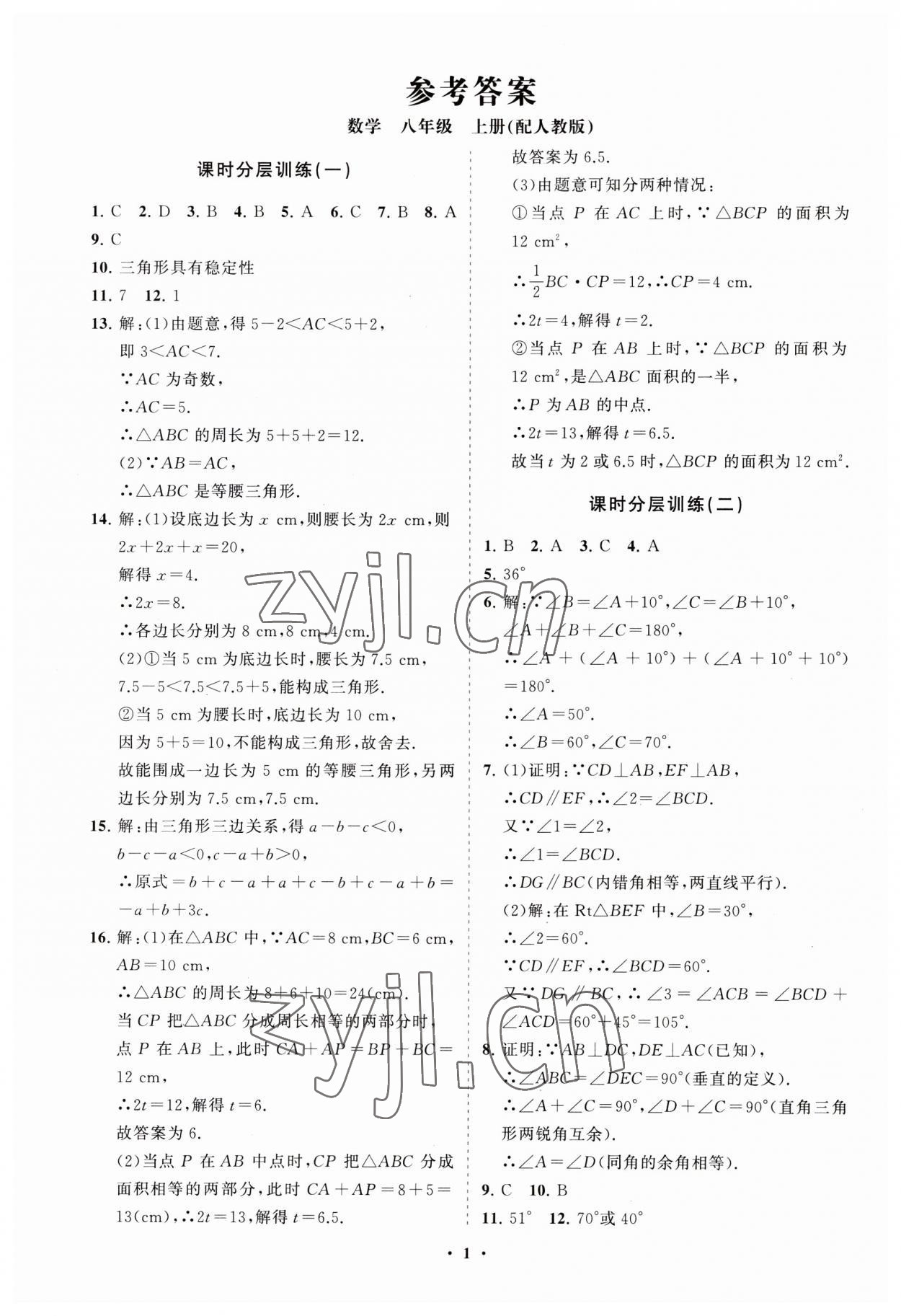 2023年同步練習(xí)冊(cè)分層卷八年級(jí)數(shù)學(xué)上冊(cè)人教版 第1頁(yè)