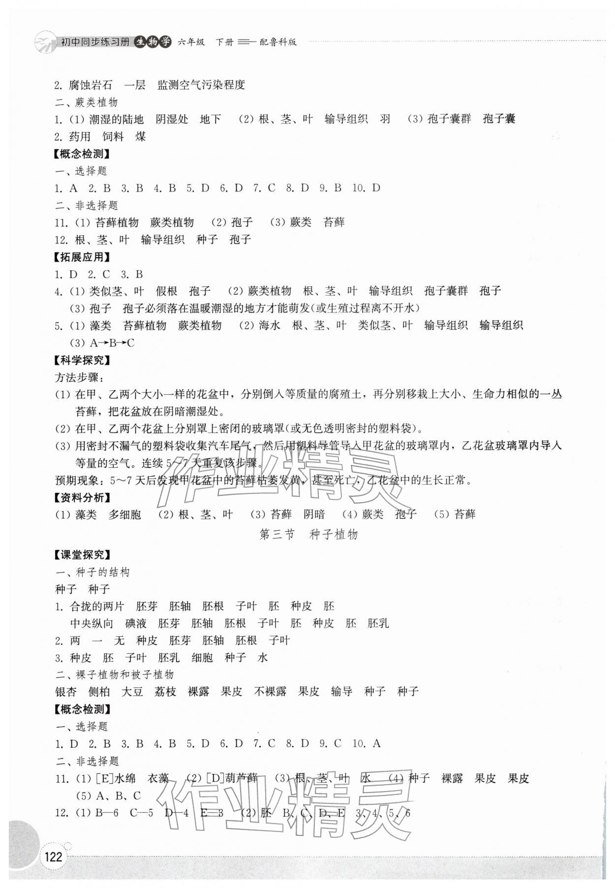 2026年同步练习册山东教育出版社六年级生物下册鲁科版五四制&nbsp;第2页