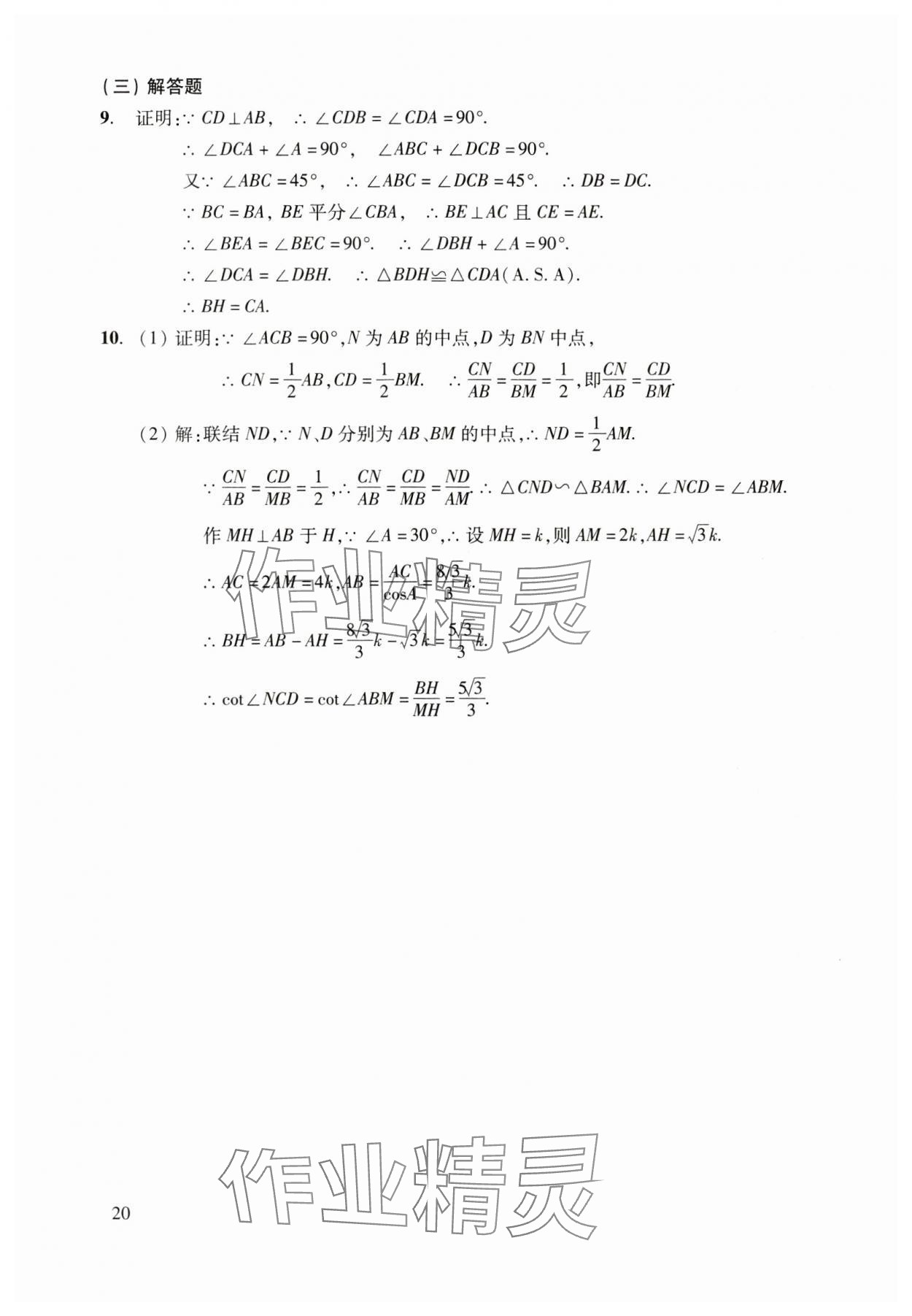 2025年初中数学复习点要初三总复习&nbsp;参考答案第20页