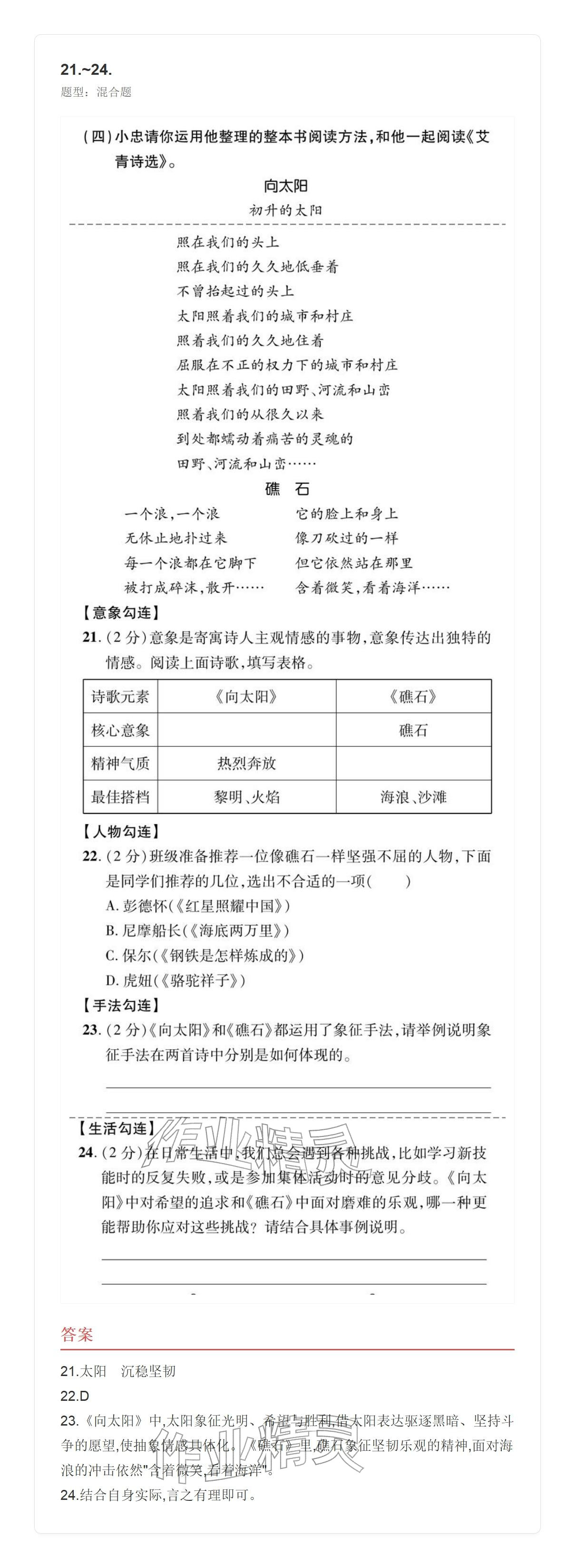 2025年学业水平评价九年级语文全一册人教版&nbsp;参考答案第10页