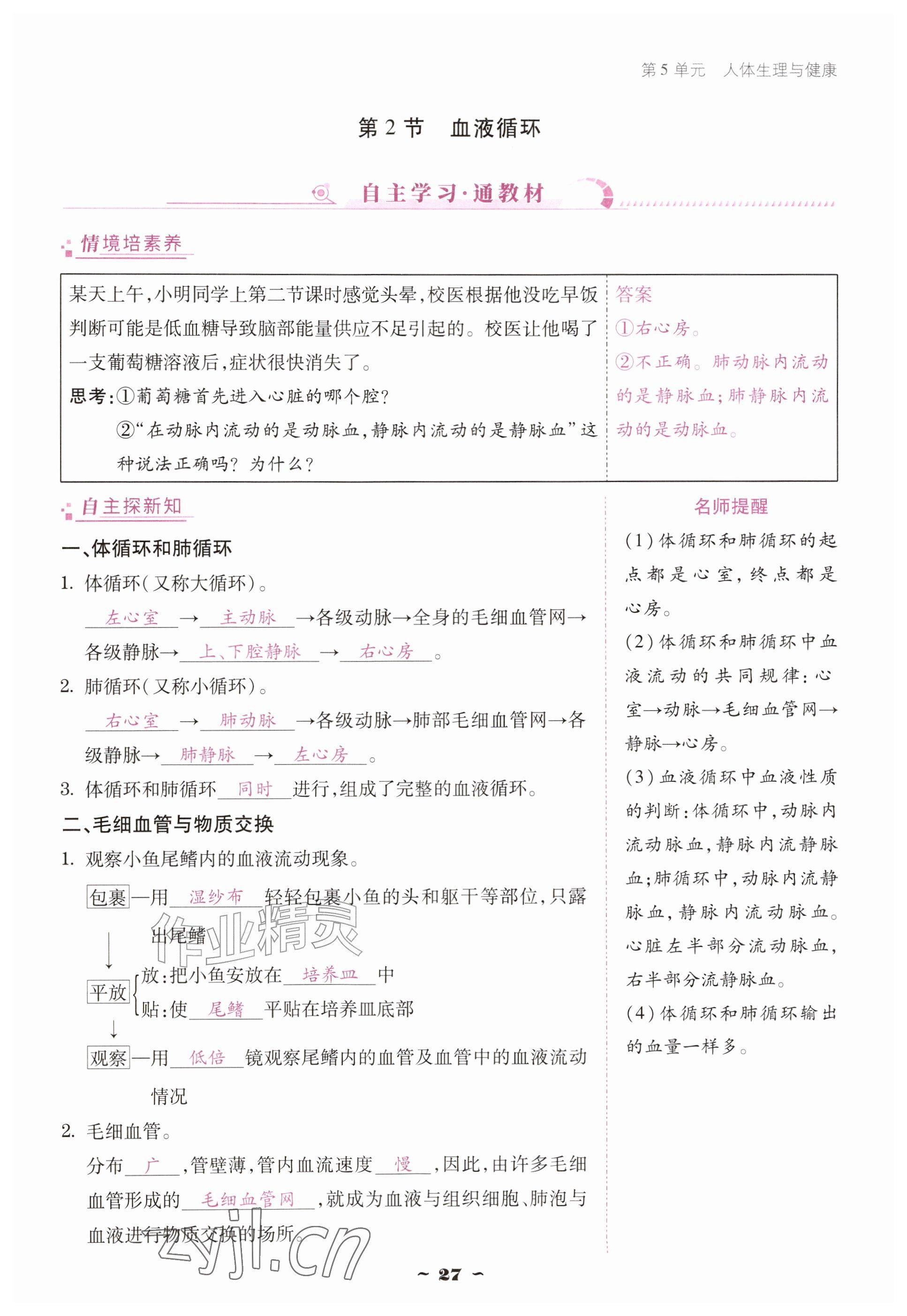 2026年优佳学案（云南）八年级生物上册苏教版&nbsp;参考答案第27页