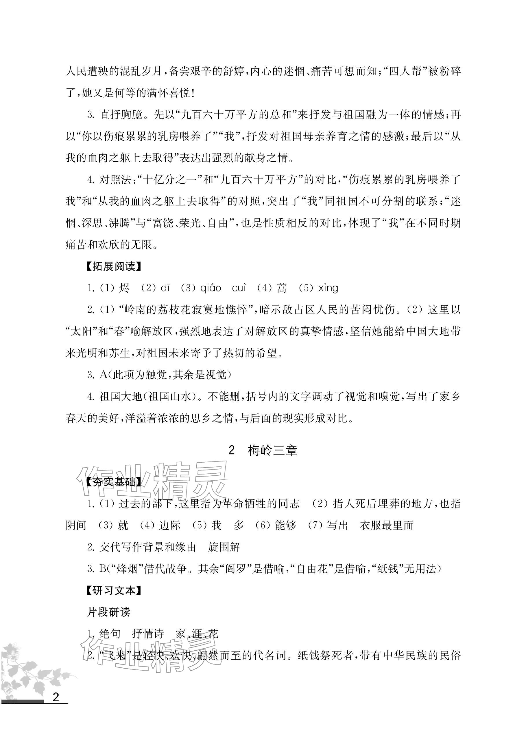 2026年补充习题江苏九年级语文下册人教版&nbsp;参考答案第2页