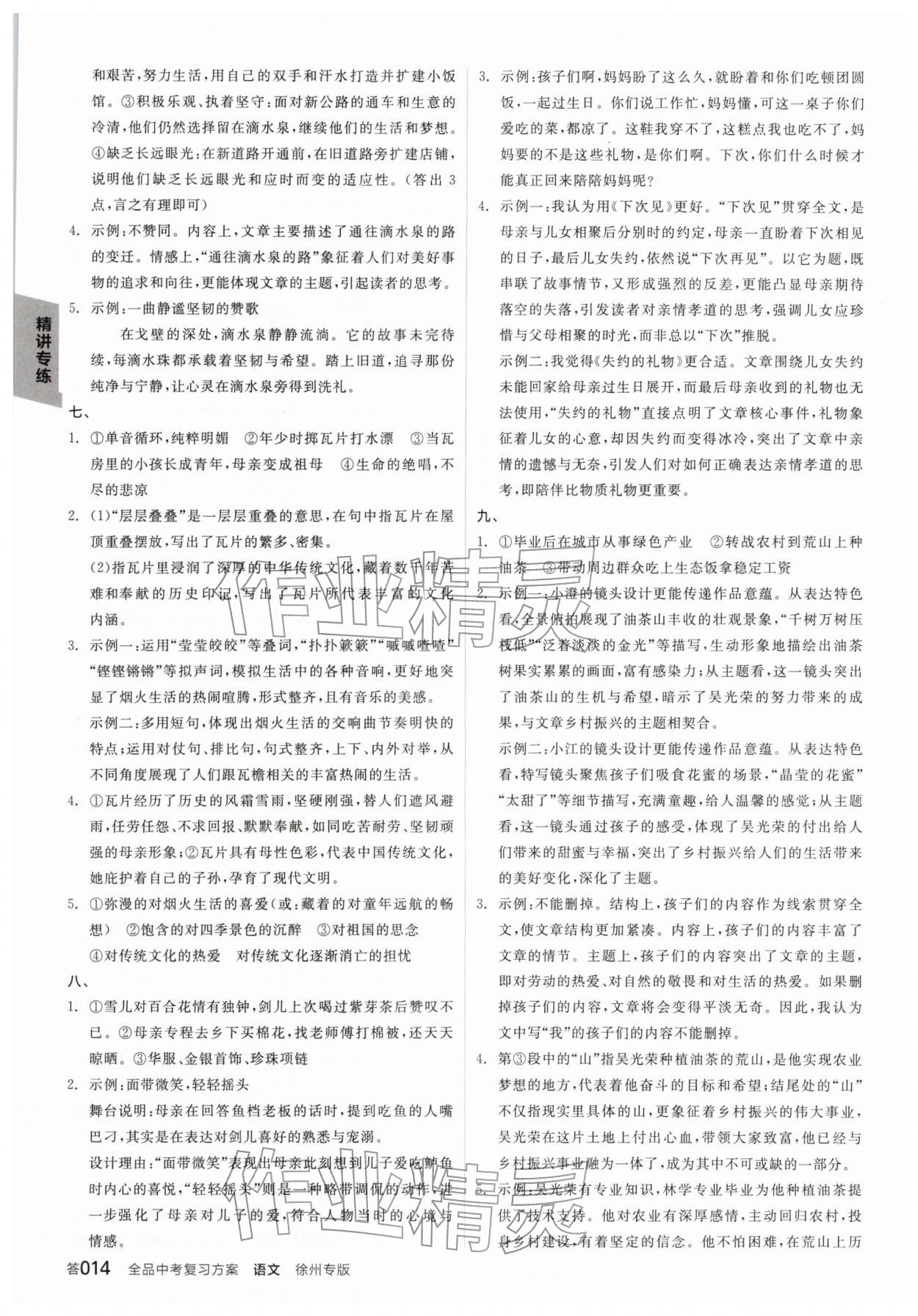 2026年全品中考复习方案语文备考手册徐州专版&nbsp;参考答案第13页