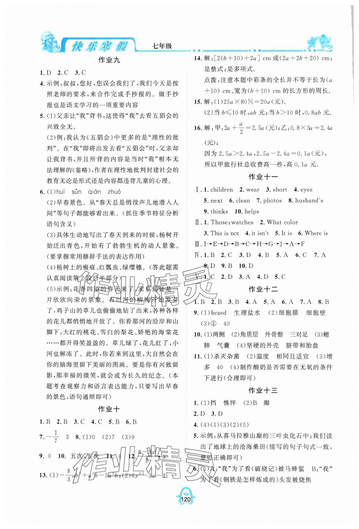 2025年快乐寒假四川大学出版社七年级合订本&nbsp;参考答案第3页