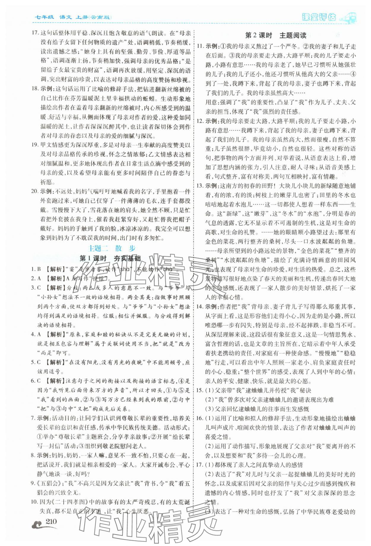 2025年课堂评估七年级语文上册人教版云南专版&nbsp;第6页