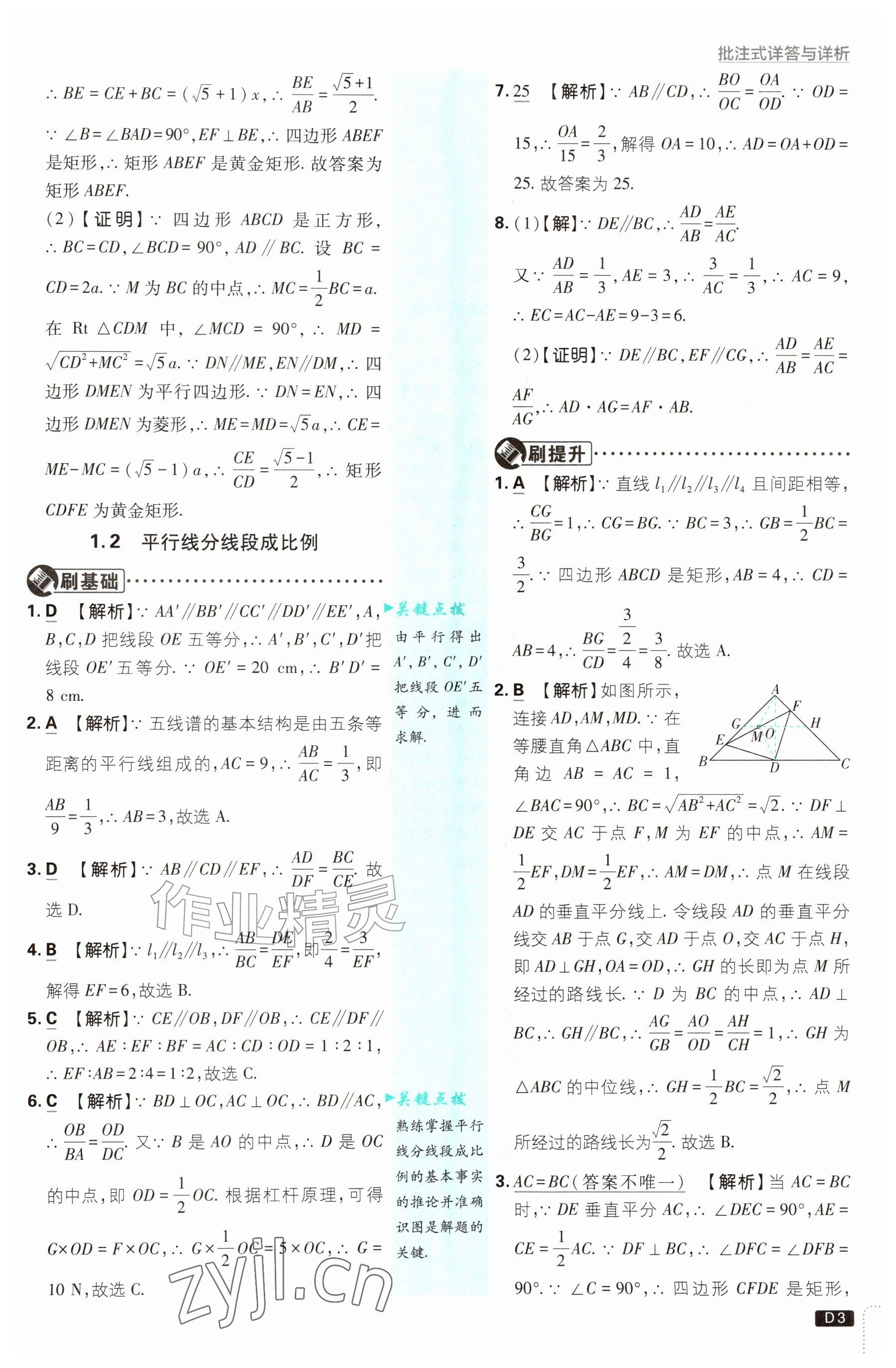 2026年初中必刷题九年级数学上册湘教版&nbsp;参考答案第3页