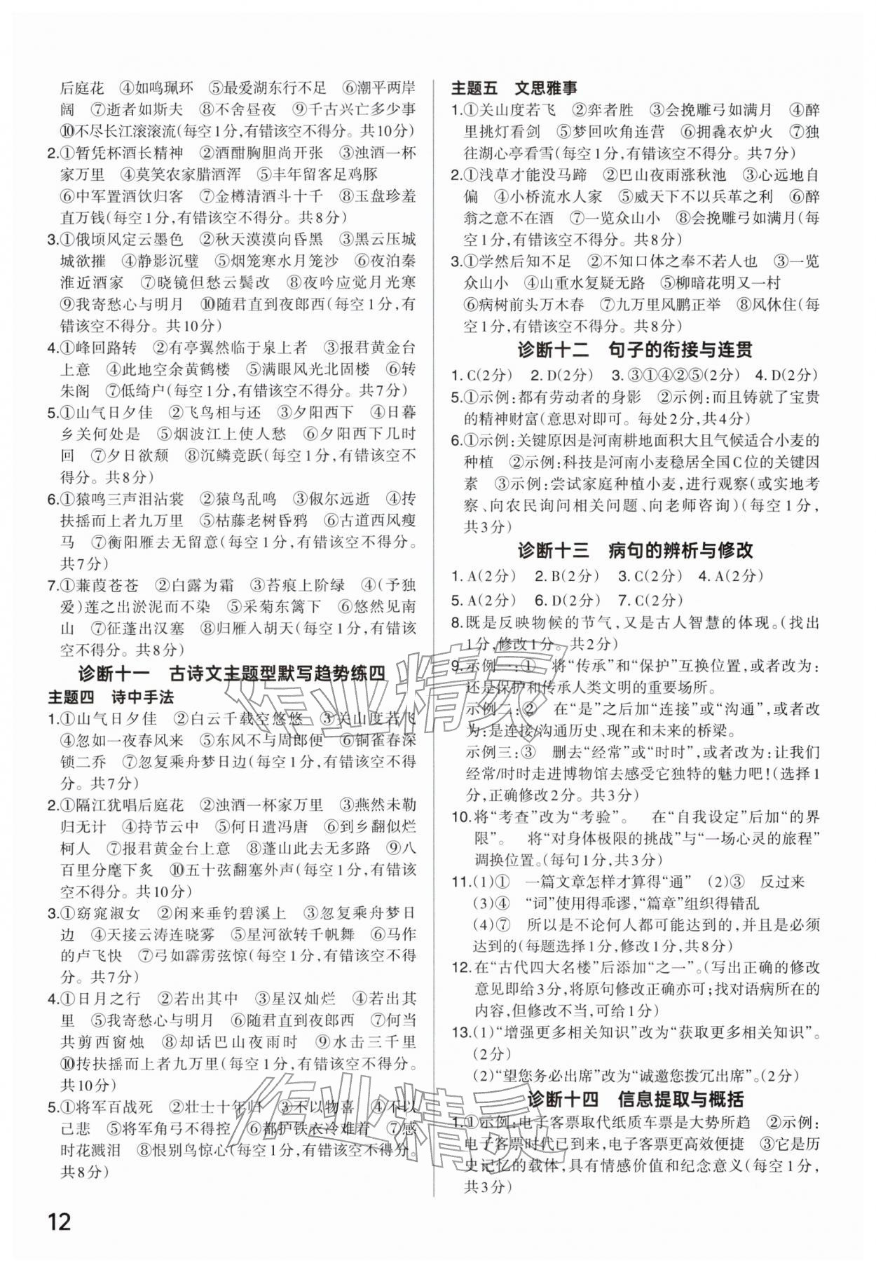 2026年分层新中考九年级语文人教版河南专版&nbsp;参考答案第11页