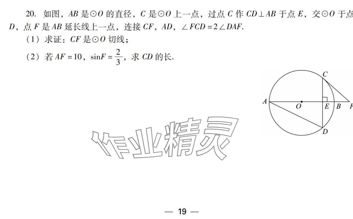 2024年激智数学中考&nbsp;参考答案第19页