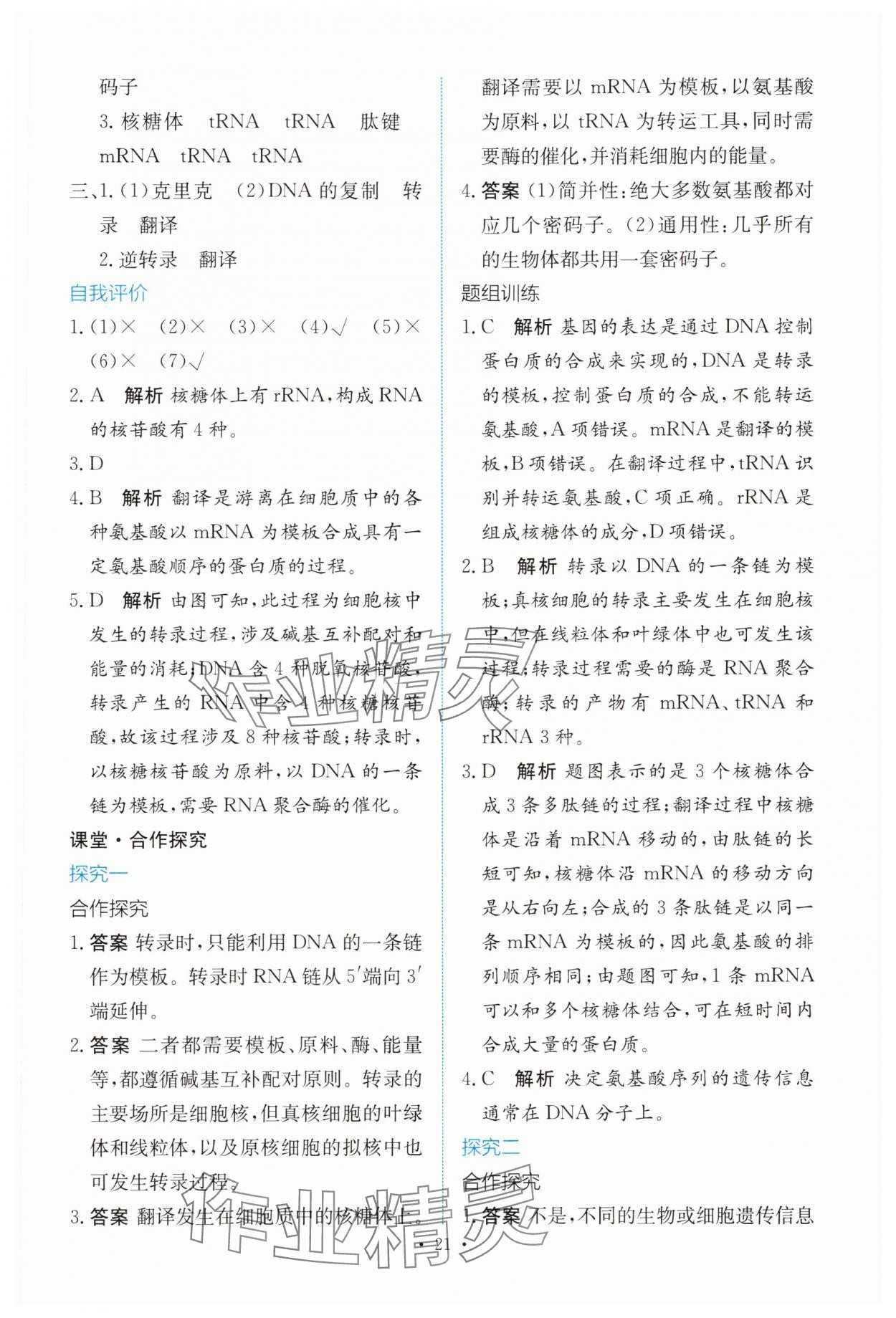 2025年能力培养与测试高中生物必修2人教版&nbsp;参考答案第20页