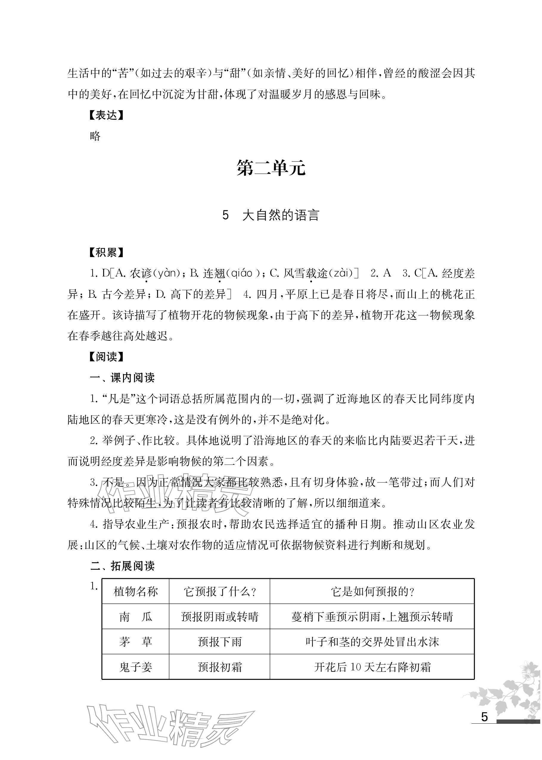 2026年补充习题江苏八年级语文下册人教版&nbsp;参考答案第5页