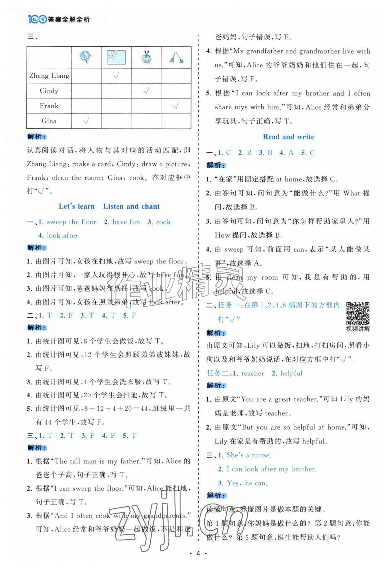 2026年课时一本通四年级英语上册人教版佛山专版&nbsp;参考答案第4页