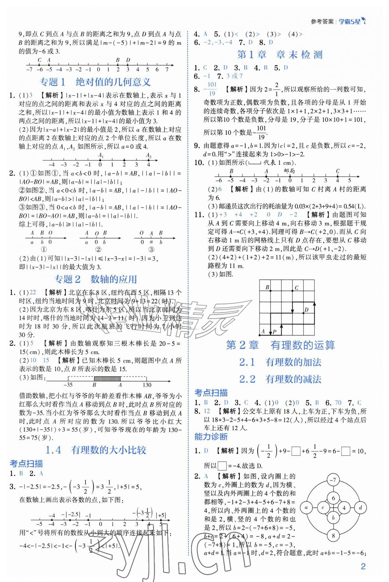 2026年经纶学典5星学霸七年级数学上册浙教版&nbsp;参考答案第2页