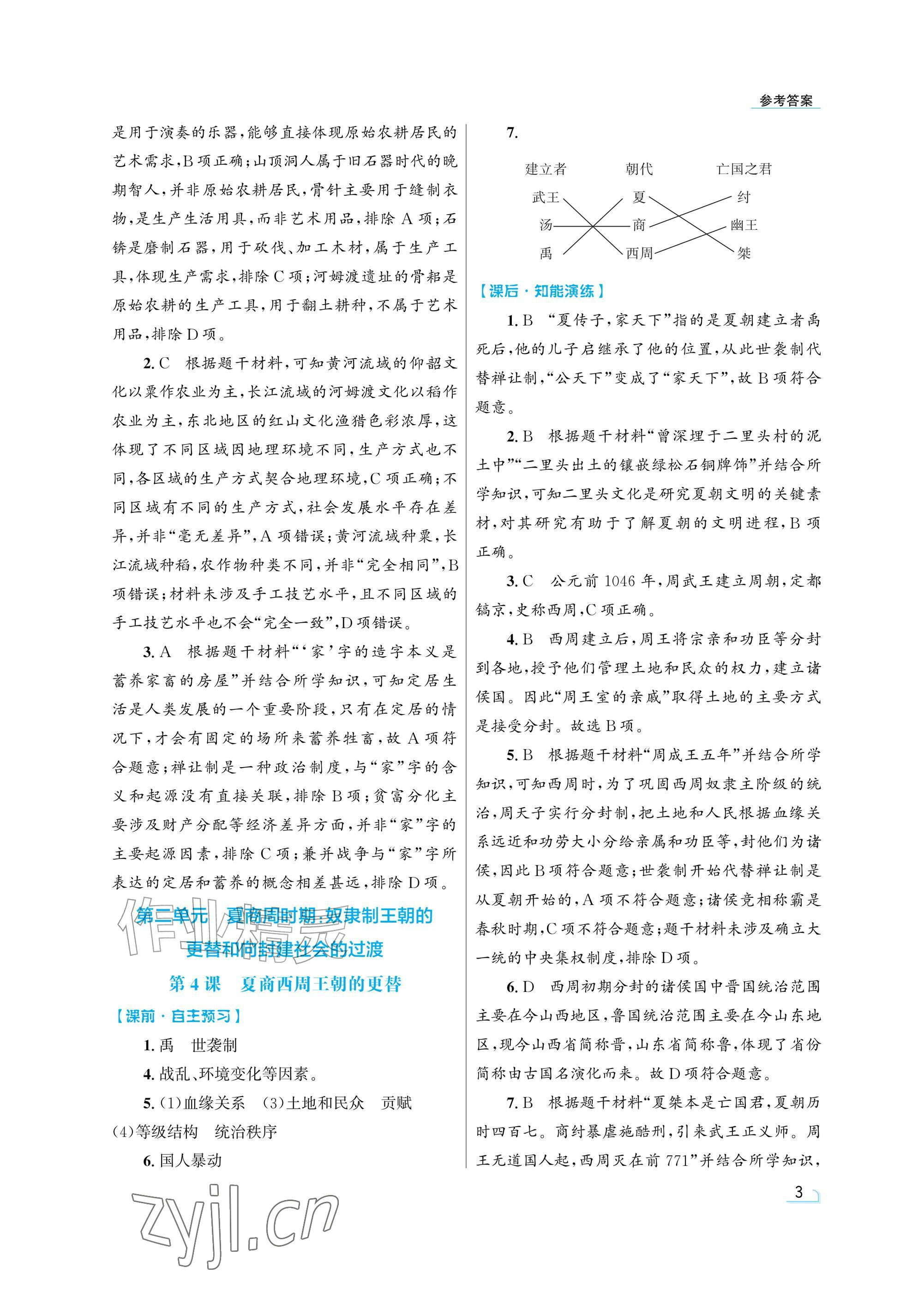 2026年同步测控优化设计七年级历史上册人教版精粹版&nbsp;参考答案第3页