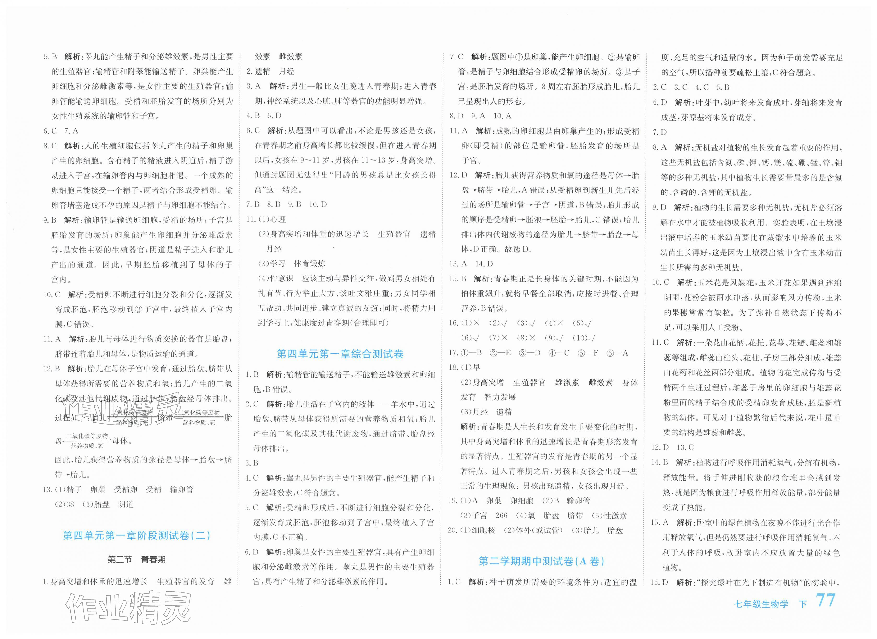 2026年新目标检测同步单元测试卷七年级生物下册人教版&nbsp;第5页