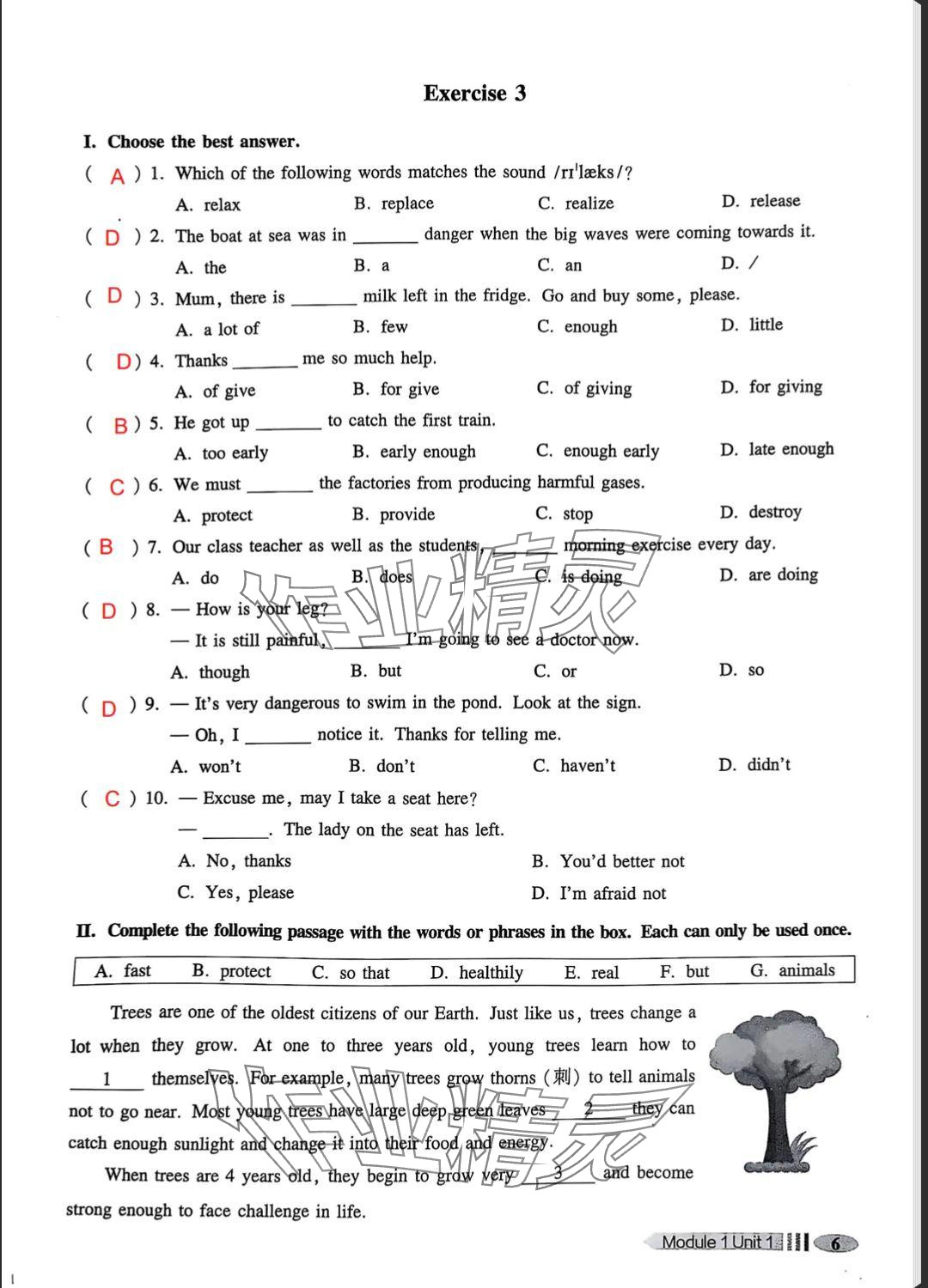 2025年中学生英语同步精练八年级下册沪教版54制&nbsp;参考答案第6页