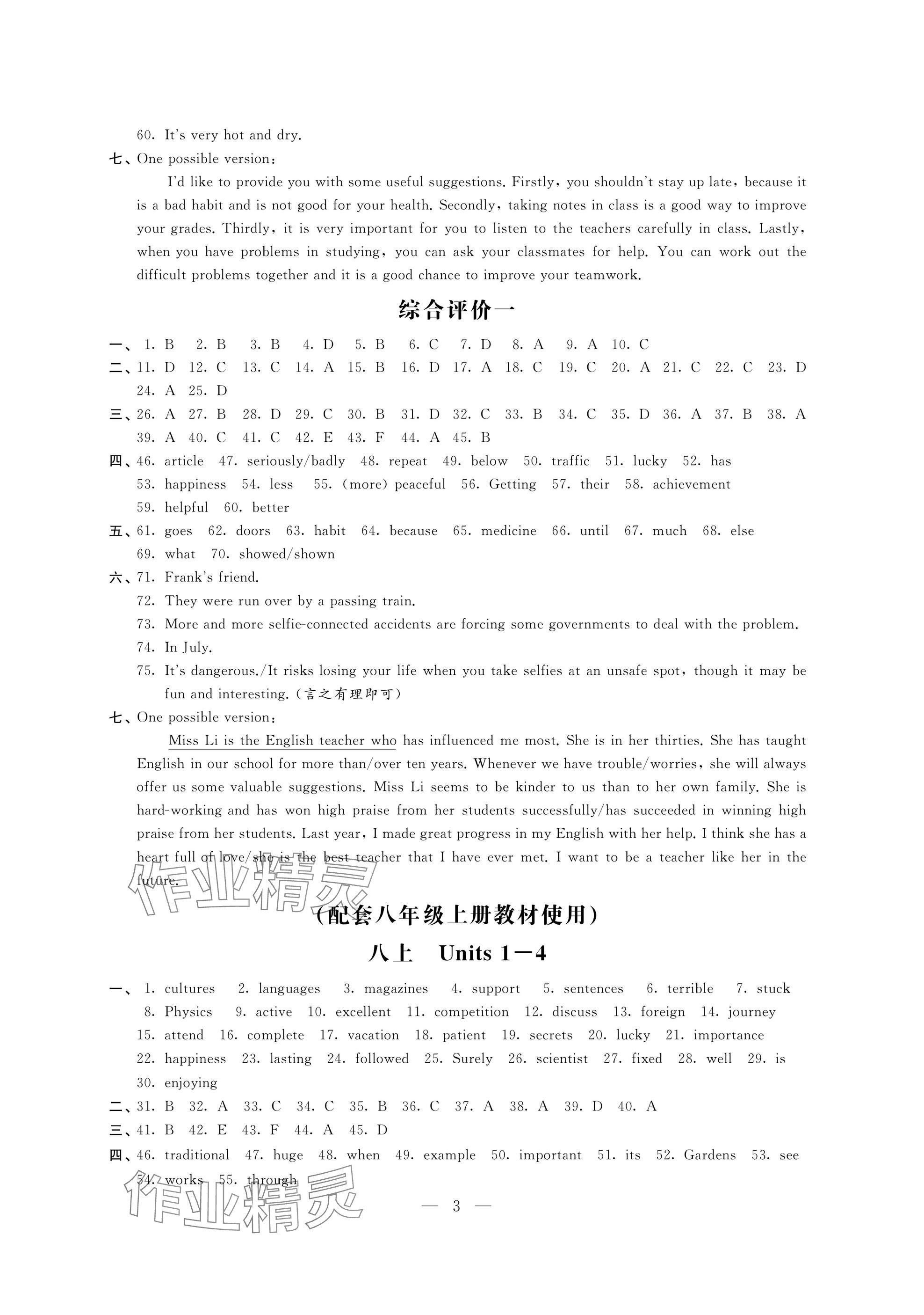 2025年自我提升與評價九年級英語下冊譯林版 參考答案第3頁