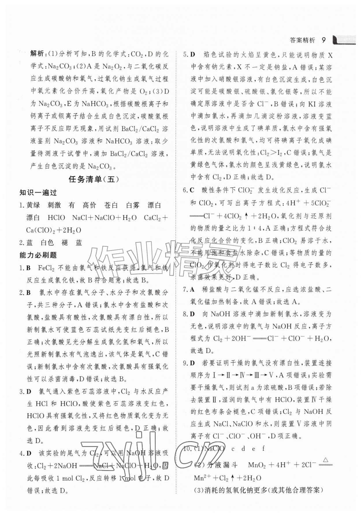 2026年金版新学案暑假作业高一化学&nbsp;参考答案第8页