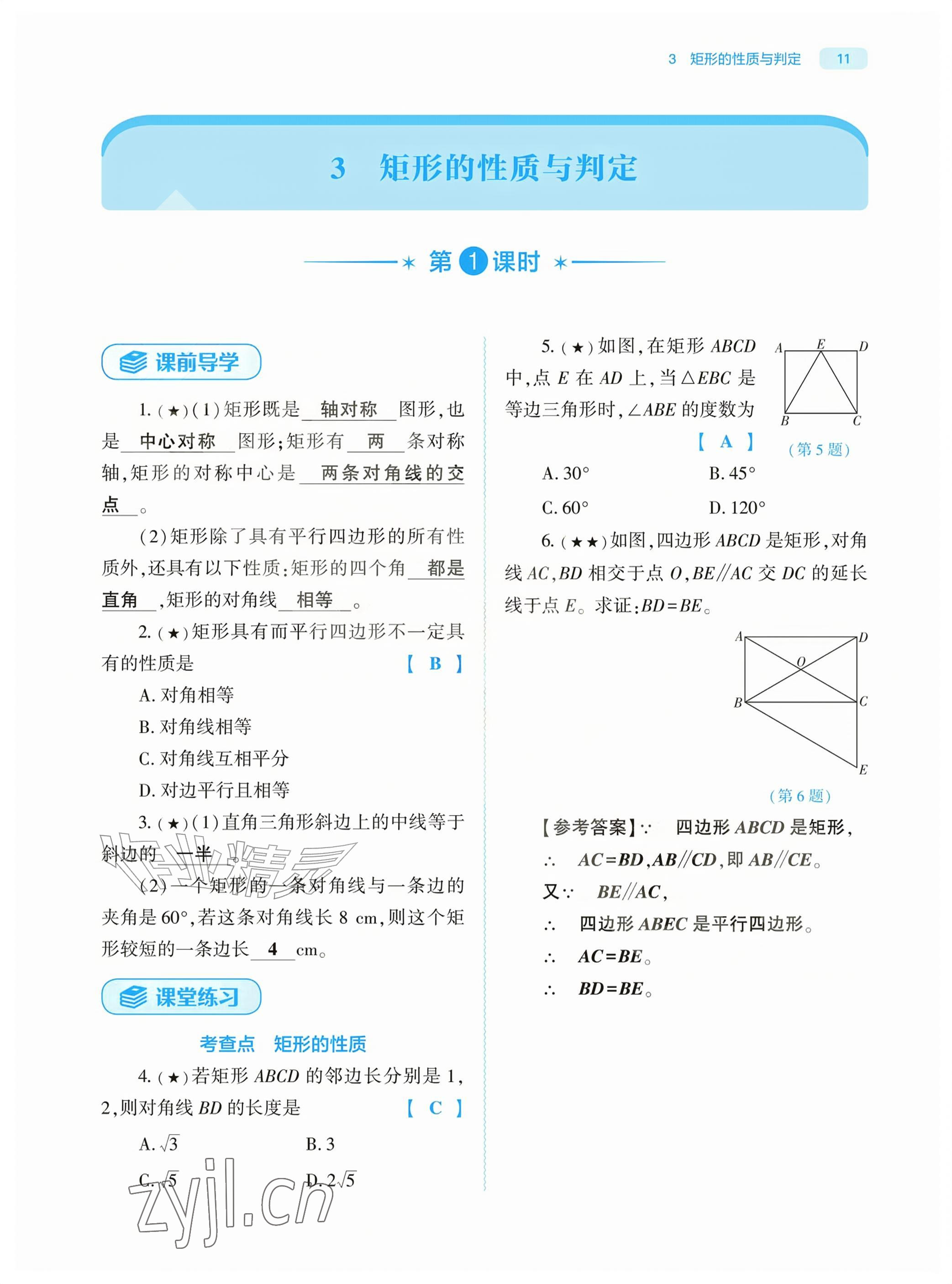 2026年基础训练大象出版社九年级数学上册北师大版&nbsp;参考答案第11页