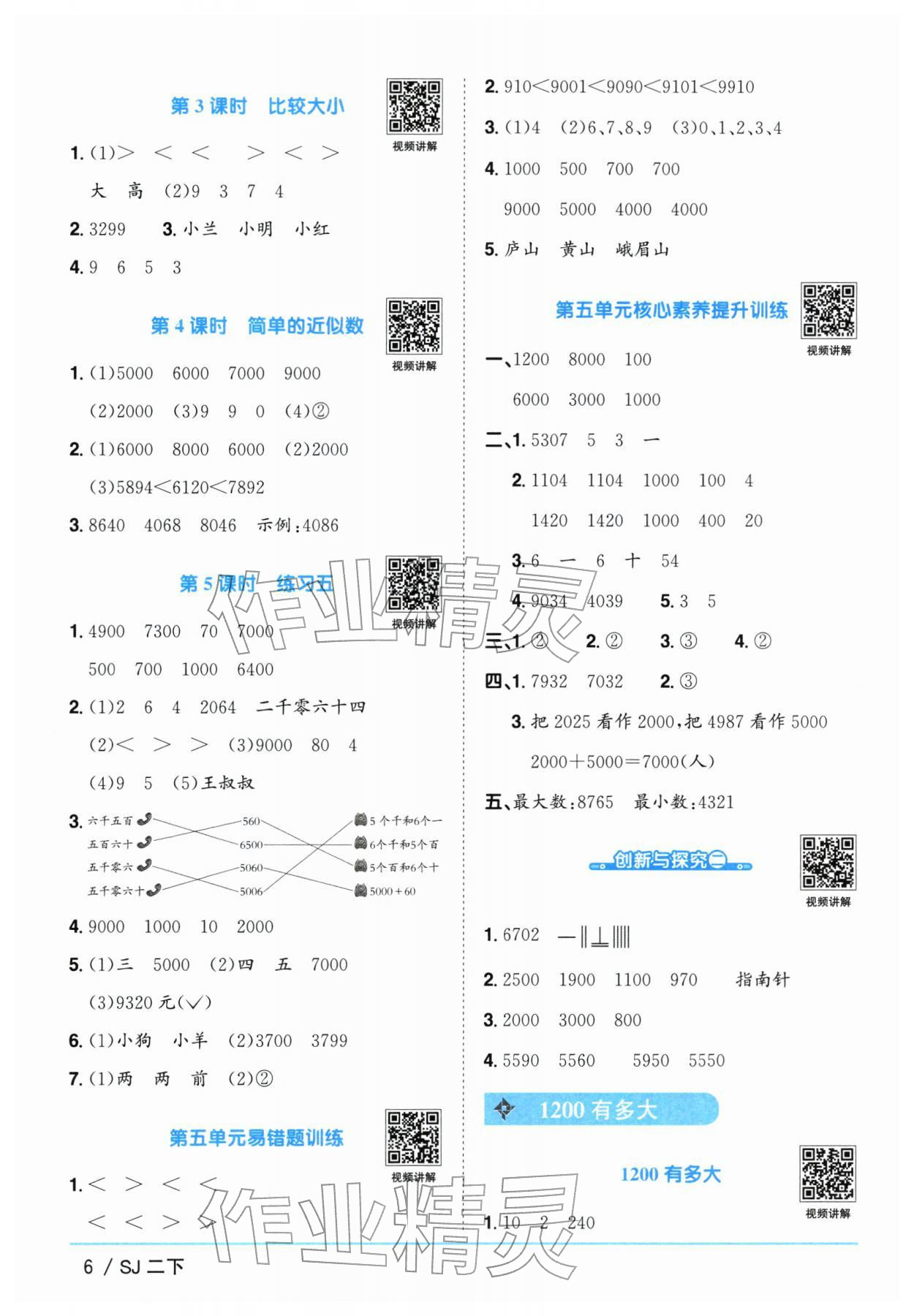 2026年阳光同学课时优化作业二年级数学下册苏教版&nbsp;参考答案第6页