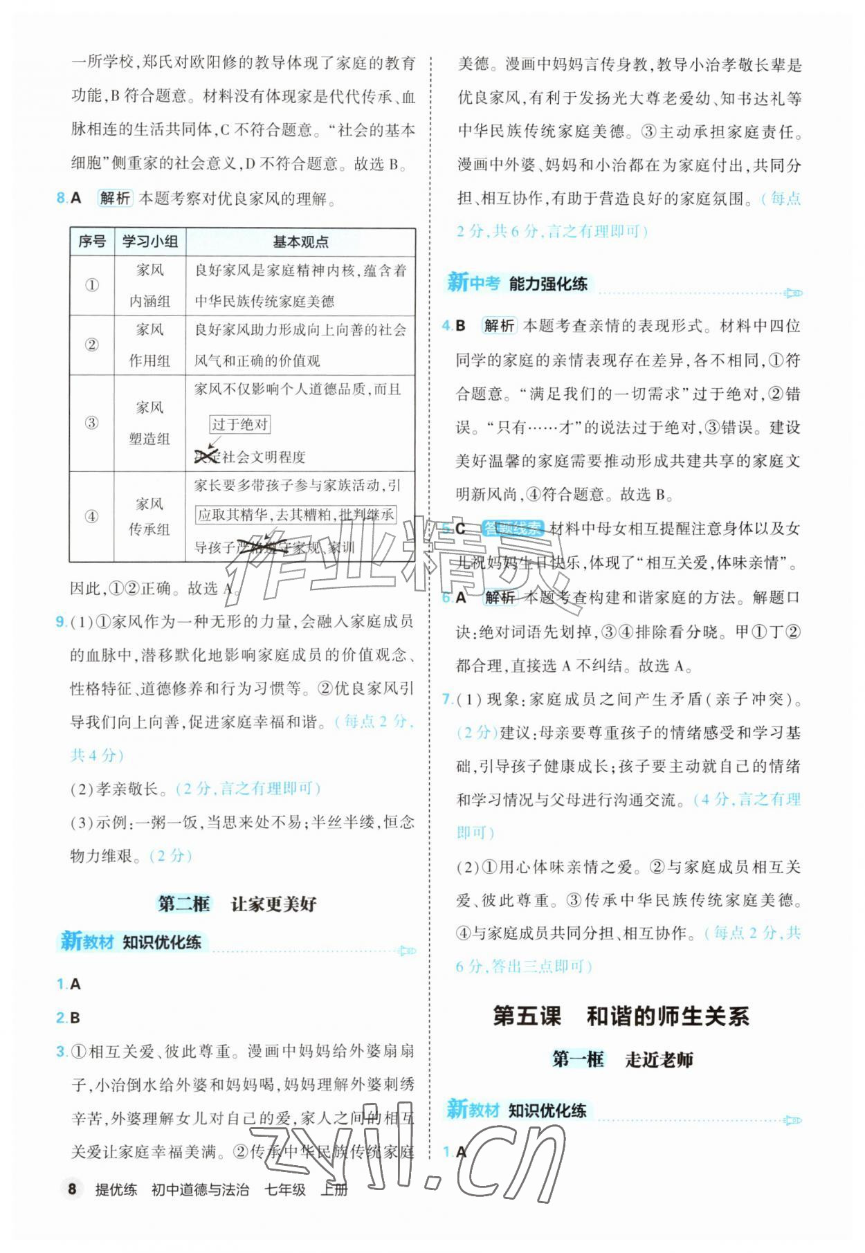 2026年提优练山东友谊出版社七年级道德与法治上册人教版&nbsp;第8页
