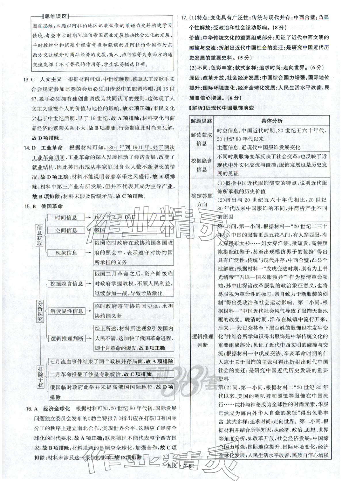 2026年高考模拟试题汇编高中历史全一册通用版&nbsp;参考答案第6页