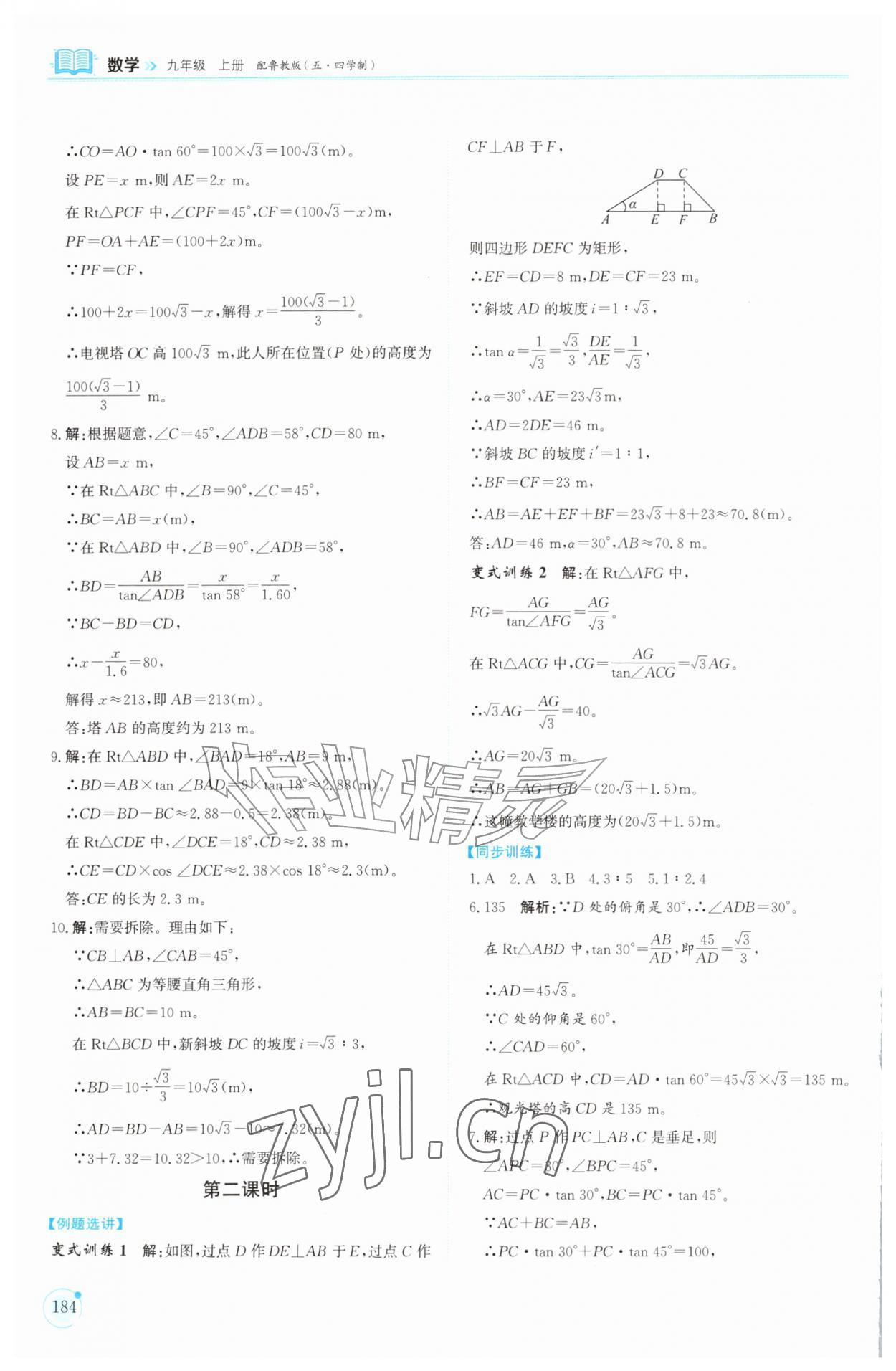 2026年同步练习册山东科学技术出版社九年级数学上册鲁教版五四制&nbsp;第8页