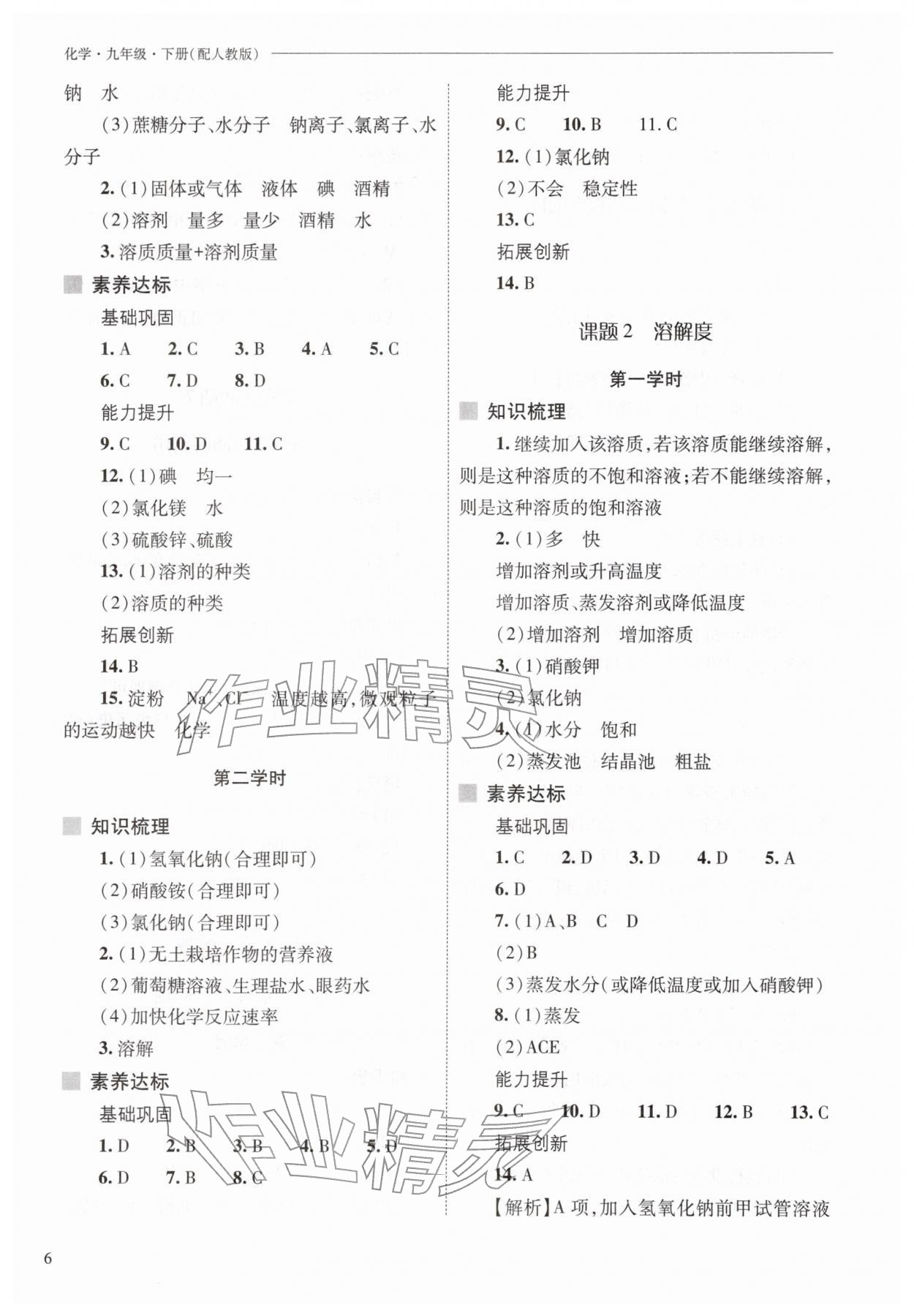 2026年新课程问题解决导学方案九年级化学下册人教版&nbsp;参考答案第6页