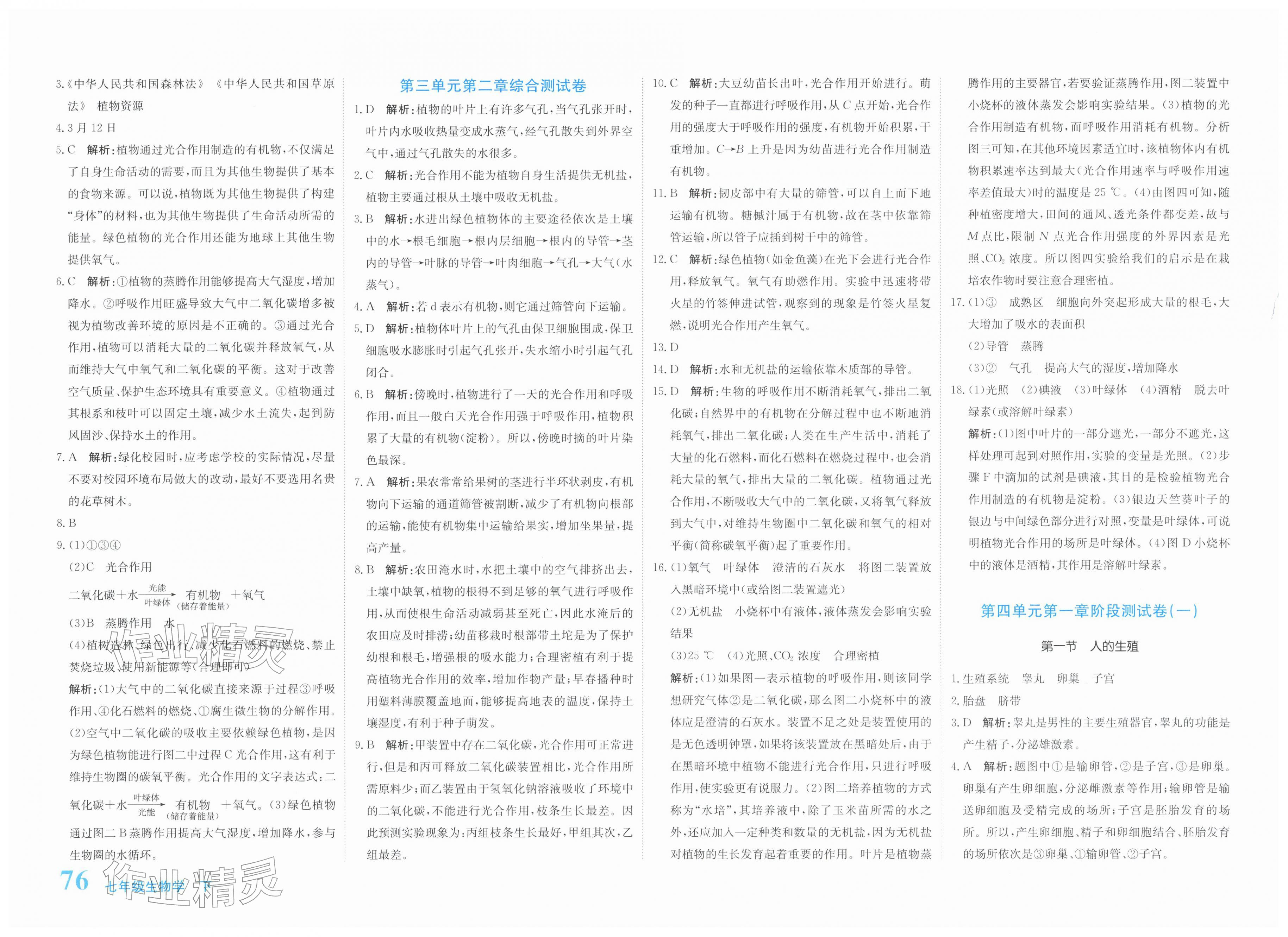2026年新目标检测同步单元测试卷七年级生物下册人教版&nbsp;第4页
