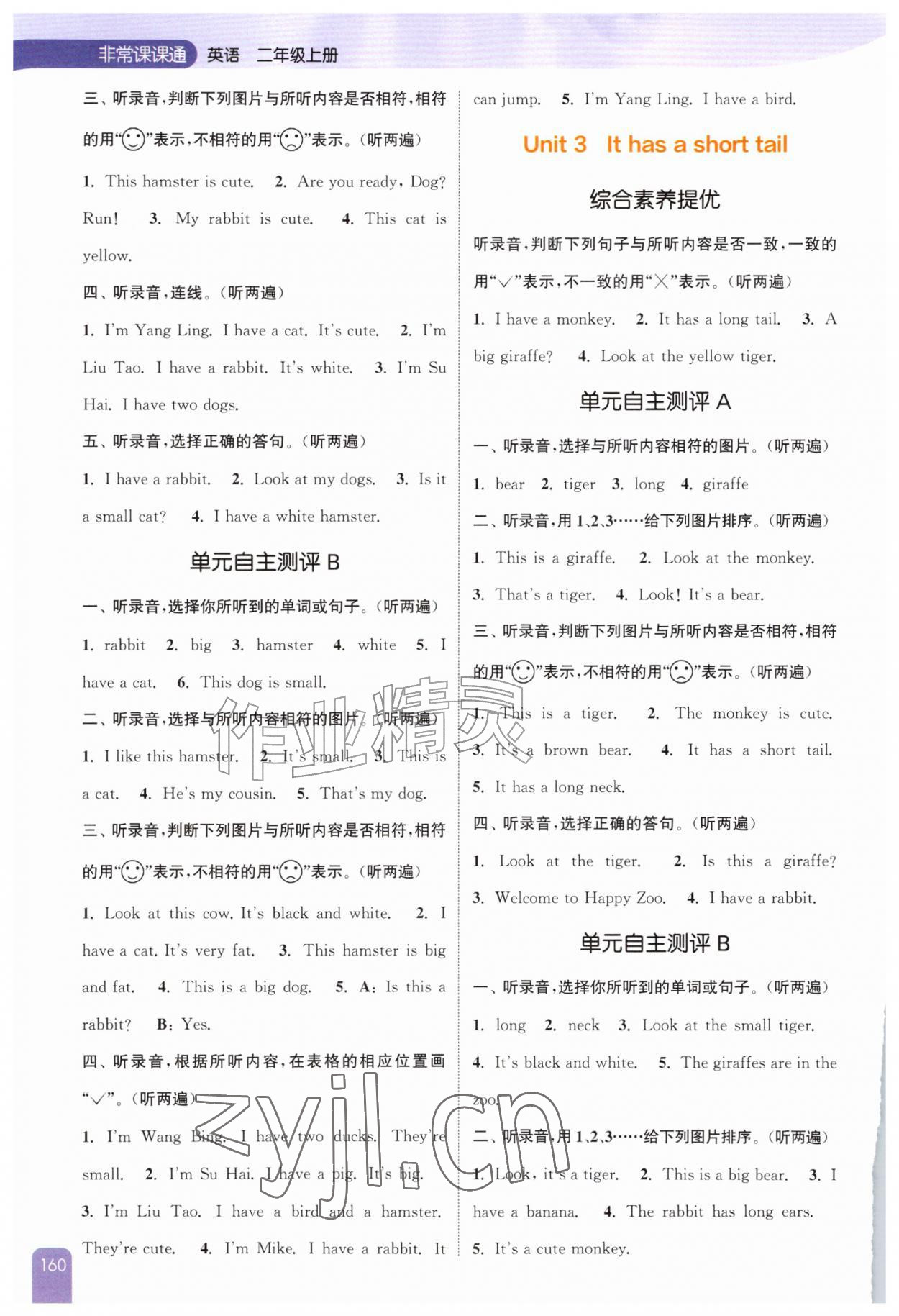 2026年通城学典非常课课通二年级英语上册译林版&nbsp;参考答案第2页