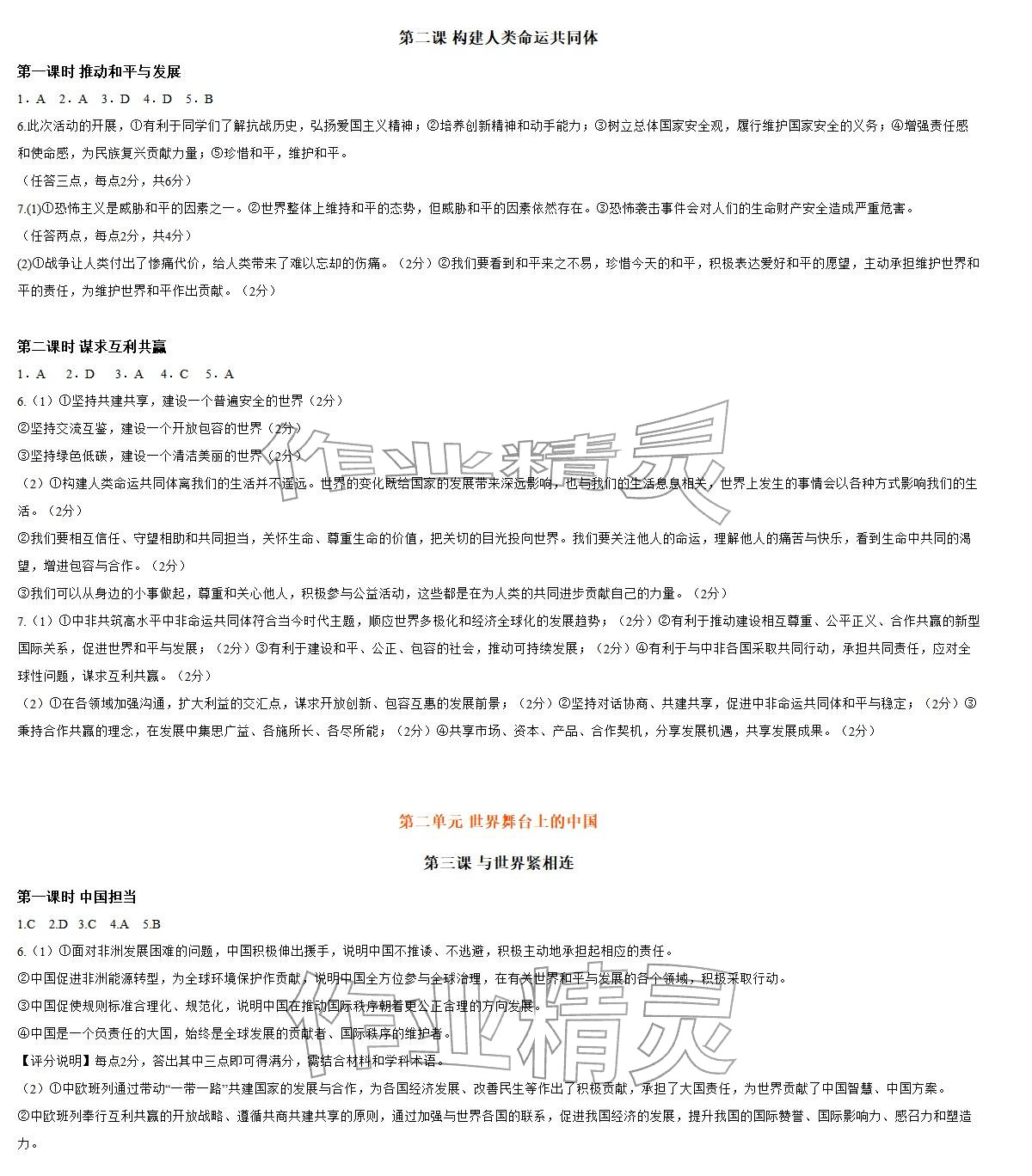 2026年知识与能力训练九年级道德与法治下册人教版&nbsp;参考答案第2页