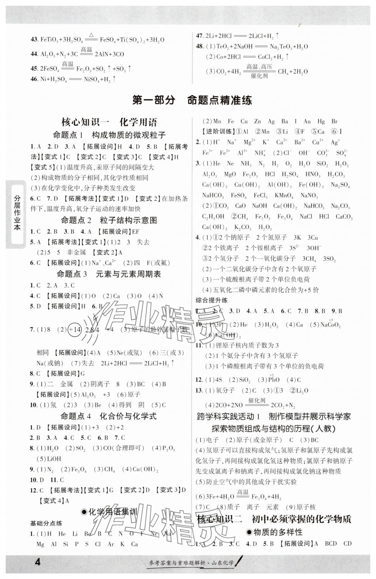 2025年一战成名新中考化学山东专版&nbsp;参考答案第3页